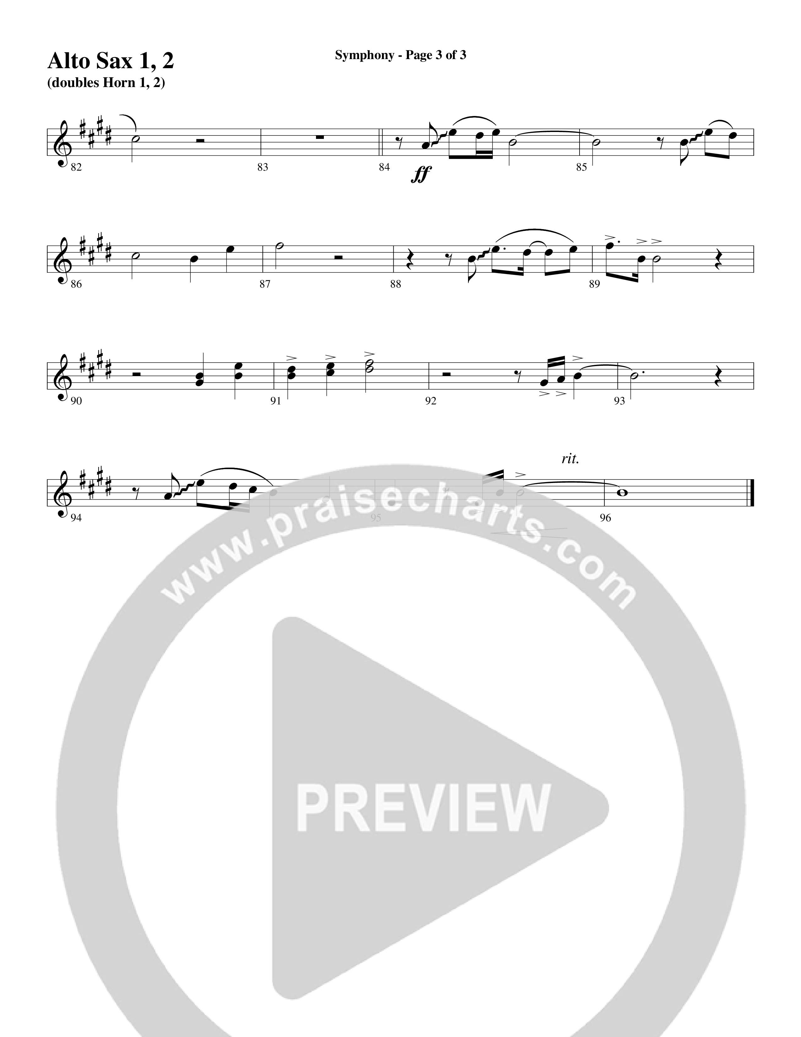 Symphony (Choral Anthem SATB) Alto Sax 1/2 (Word Music Choral / Arr. Gary Rhodes)