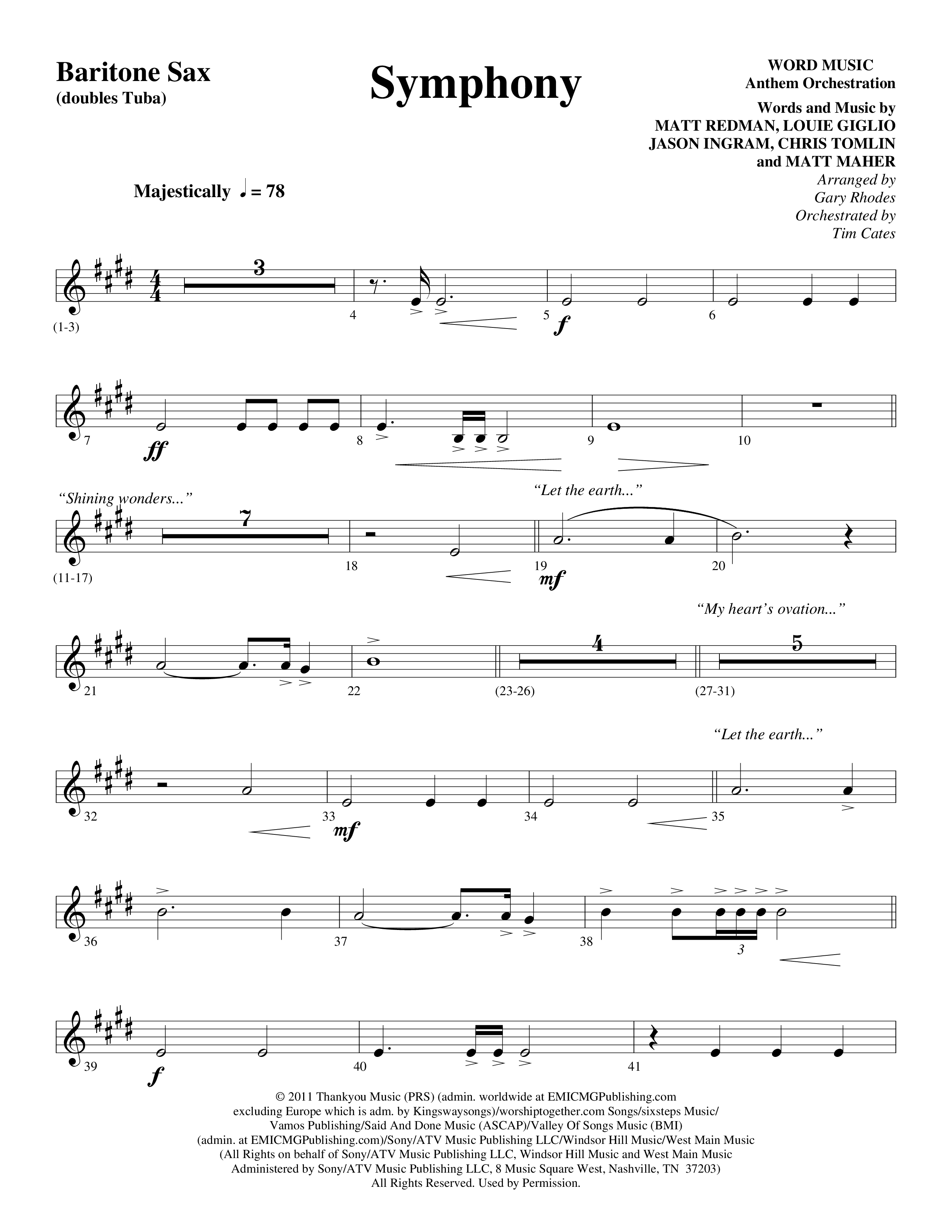Symphony (Choral Anthem SATB) Bari Sax (Word Music Choral / Arr. Gary Rhodes)