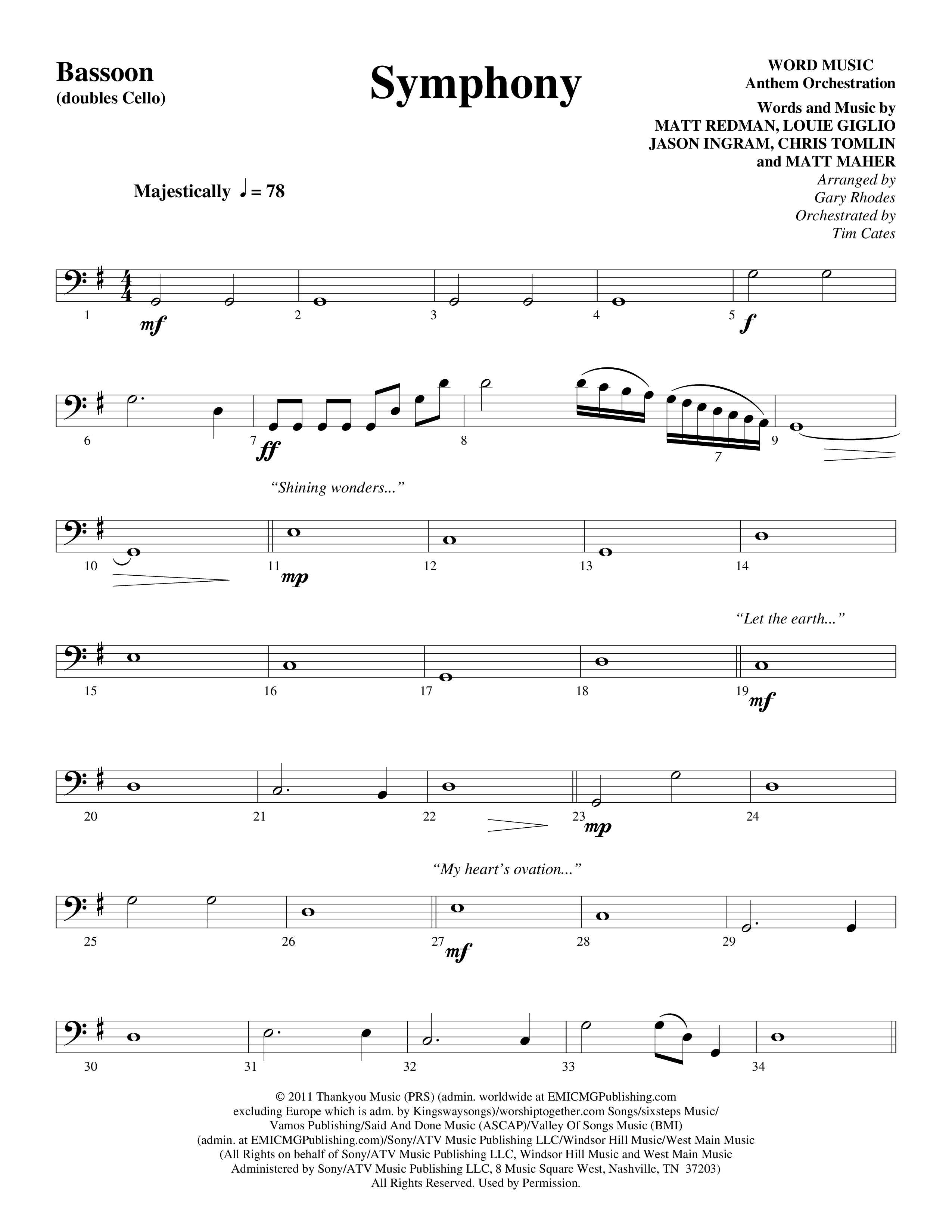 Symphony (Choral Anthem SATB) Bassoon (Word Music Choral / Arr. Gary Rhodes)