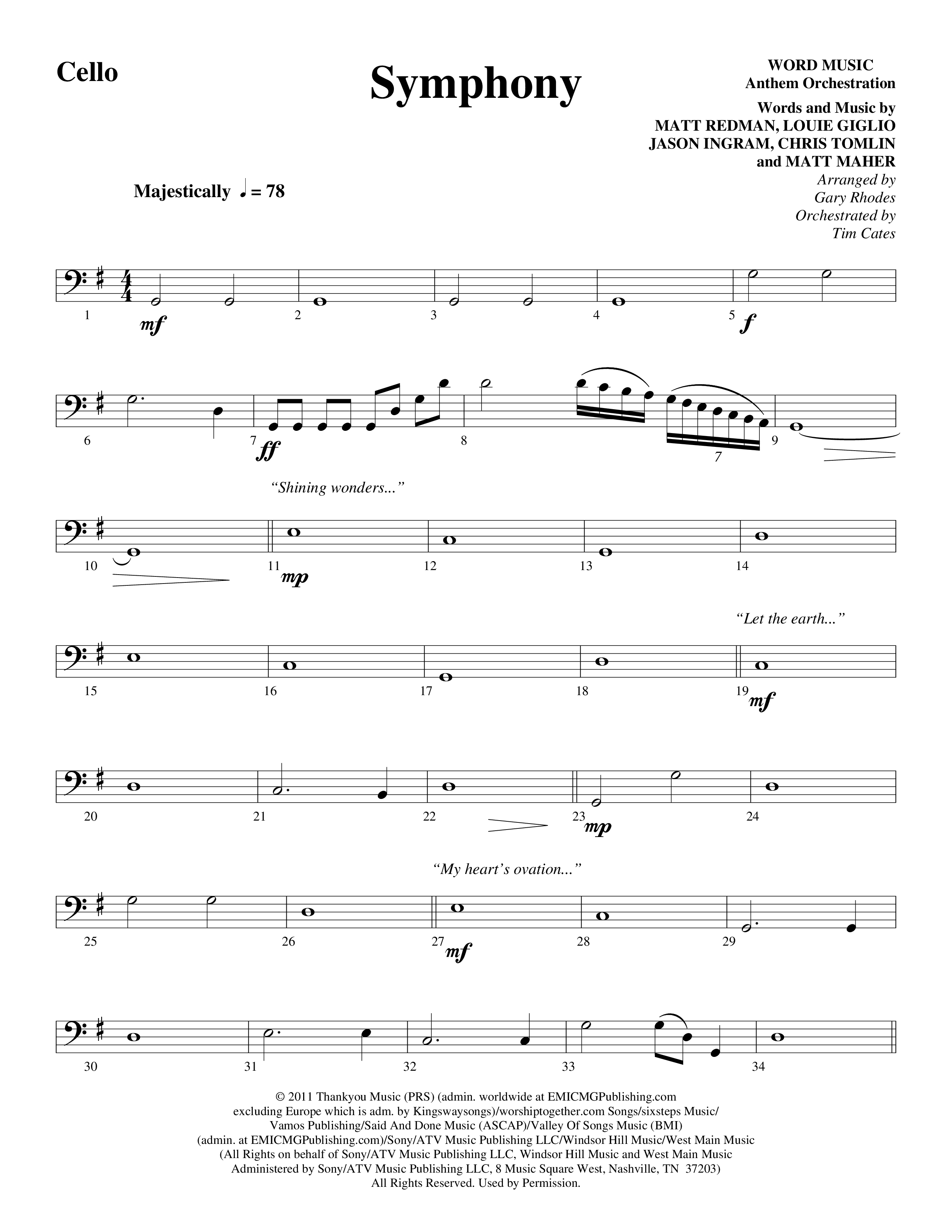 Symphony (Choral Anthem SATB) Cello (Word Music Choral / Arr. Gary Rhodes)