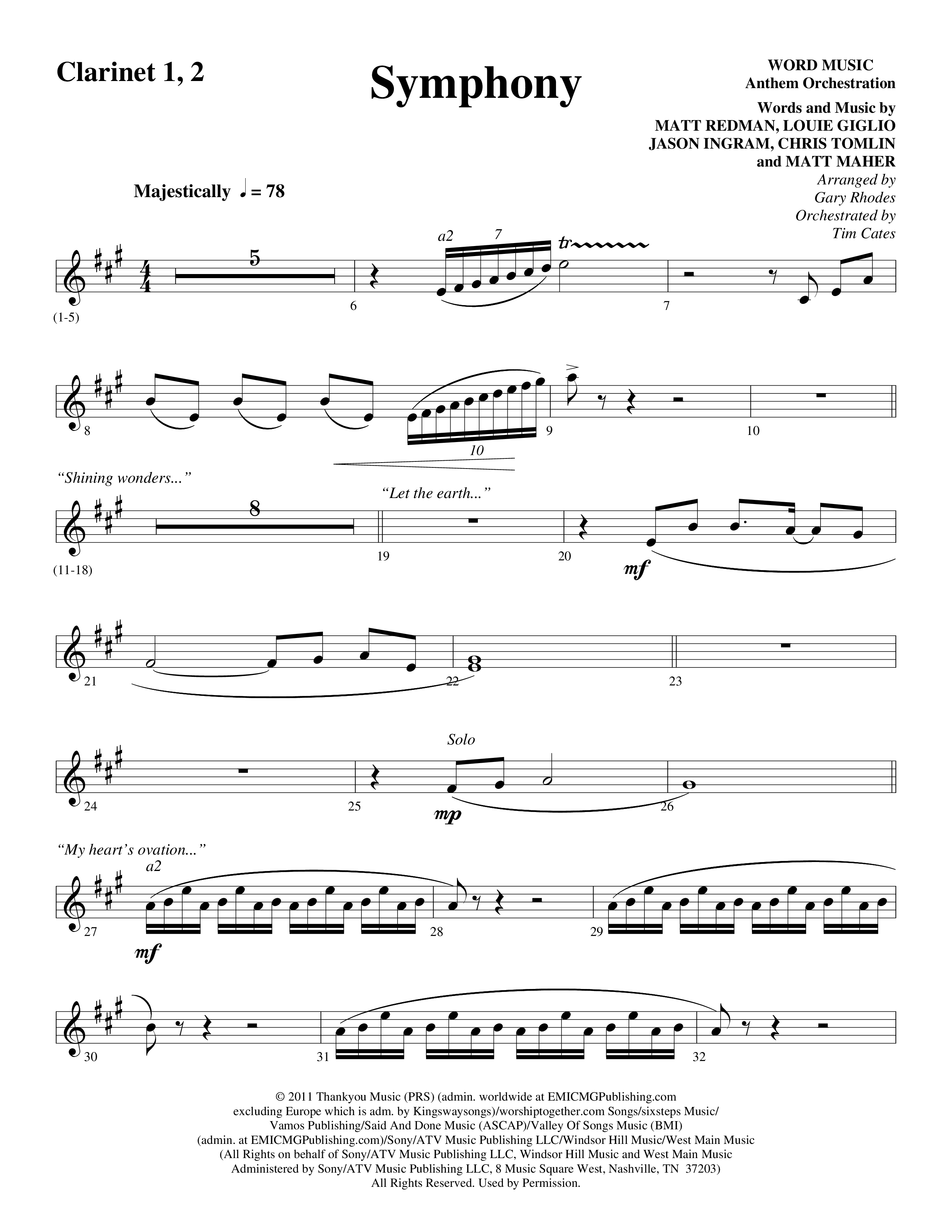 Symphony (Choral Anthem SATB) Clarinet (Word Music Choral / Arr. Gary Rhodes)