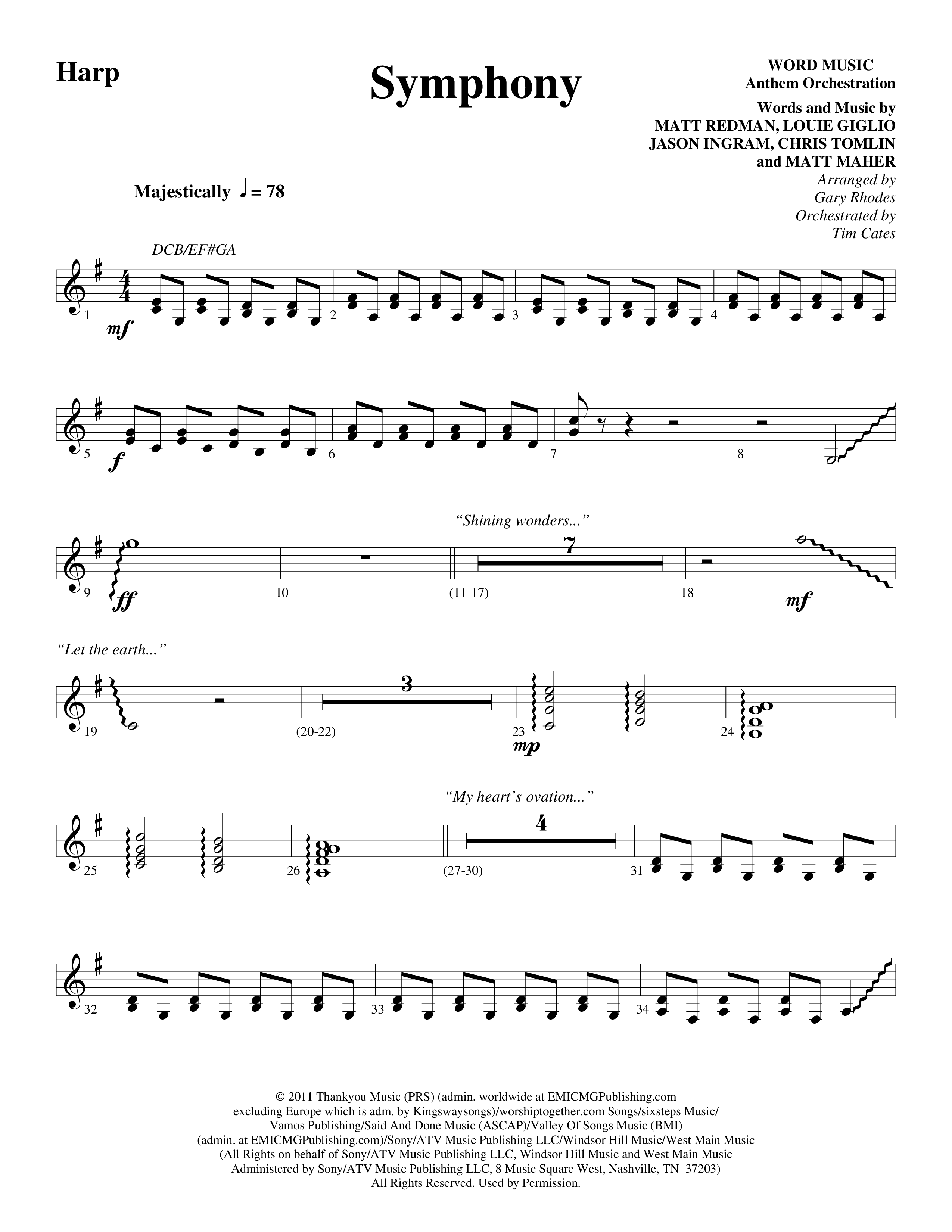 Symphony (Choral Anthem SATB) Harp (Word Music Choral / Arr. Gary Rhodes)