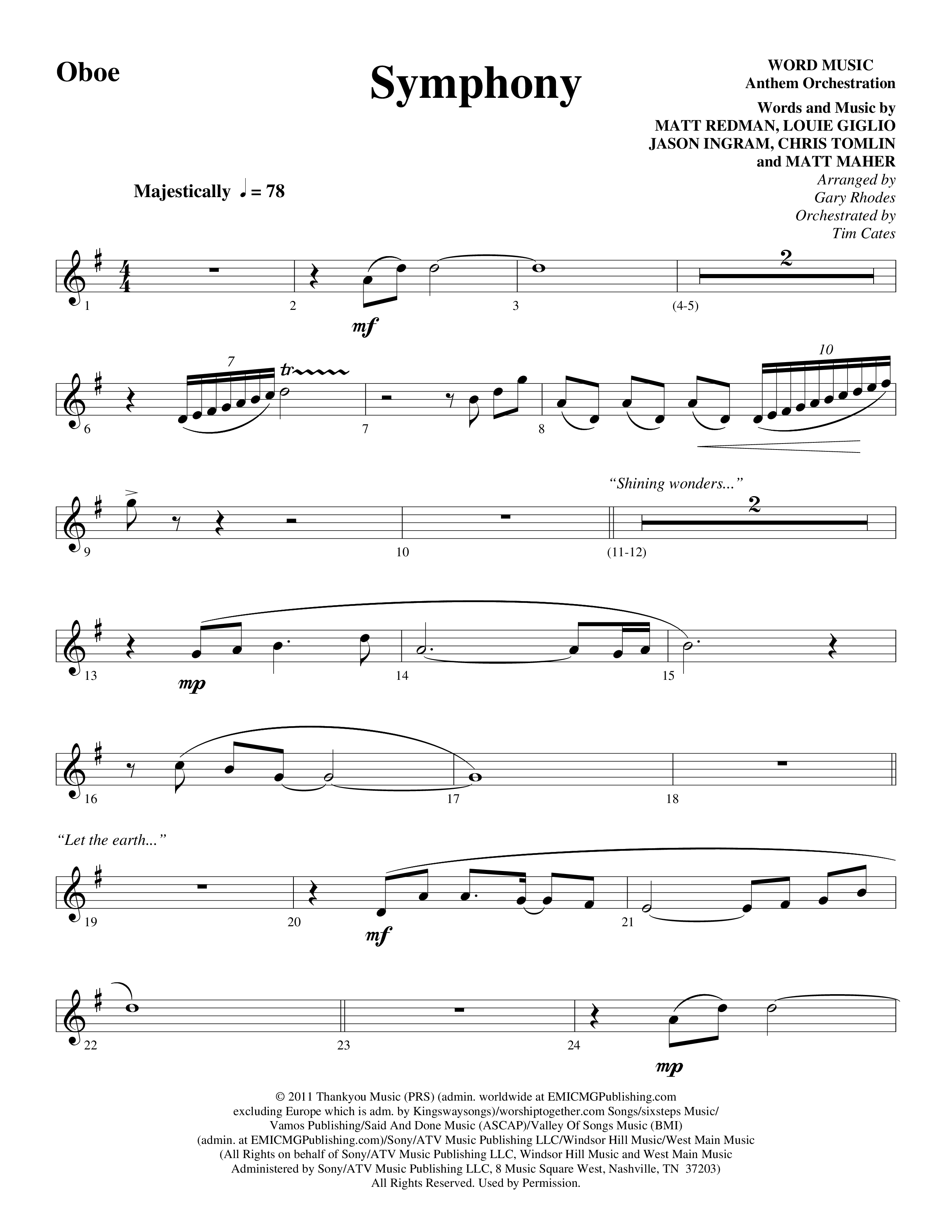 Symphony (Choral Anthem SATB) Oboe (Word Music Choral / Arr. Gary Rhodes)