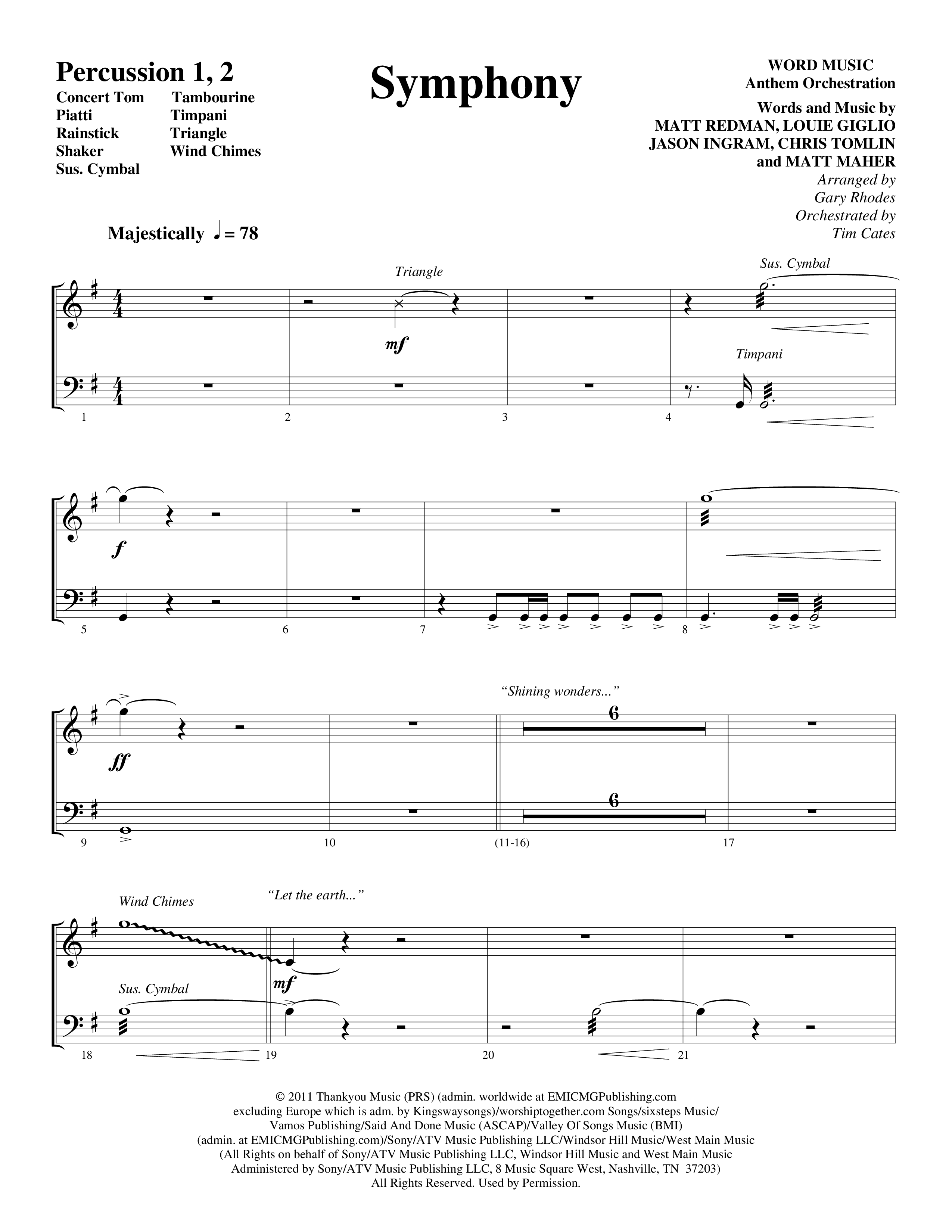 Symphony (Choral Anthem SATB) Percussion 1/2 (Word Music Choral / Arr. Gary Rhodes)