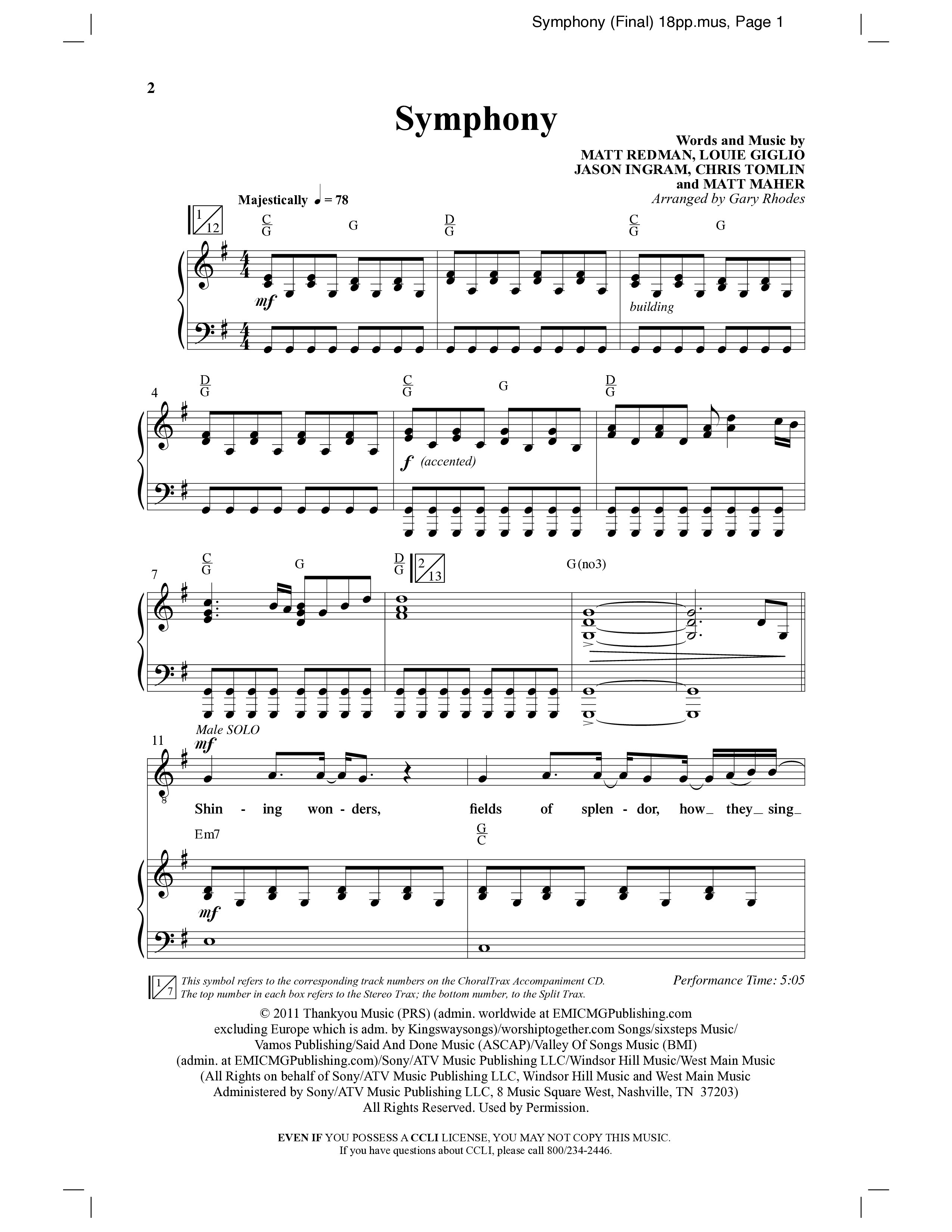 Symphony (Choral Anthem SATB) Anthem (SATB/Piano) (Word Music Choral / Arr. Gary Rhodes)