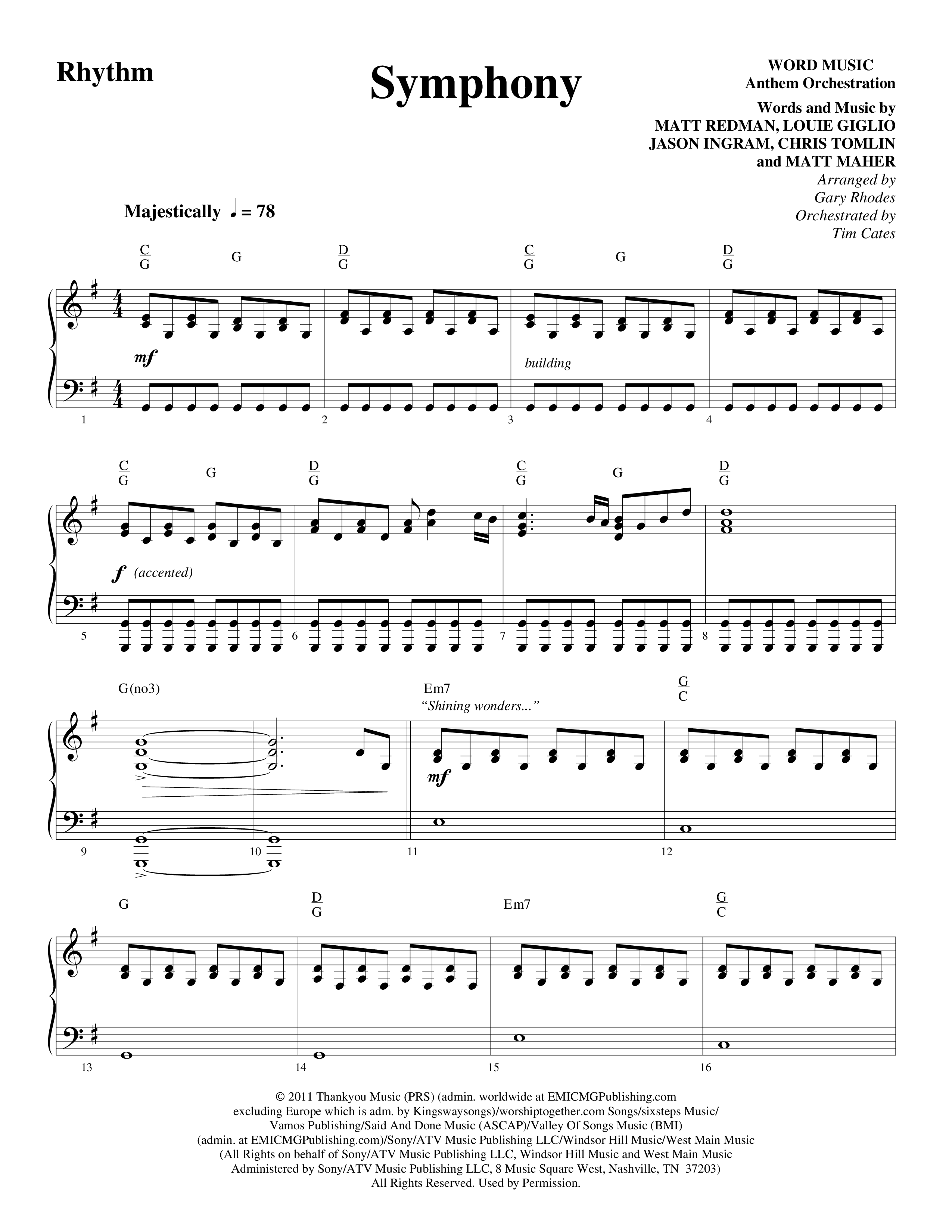 Symphony (Choral Anthem SATB) Rhythm Chart (Word Music Choral / Arr. Gary Rhodes)