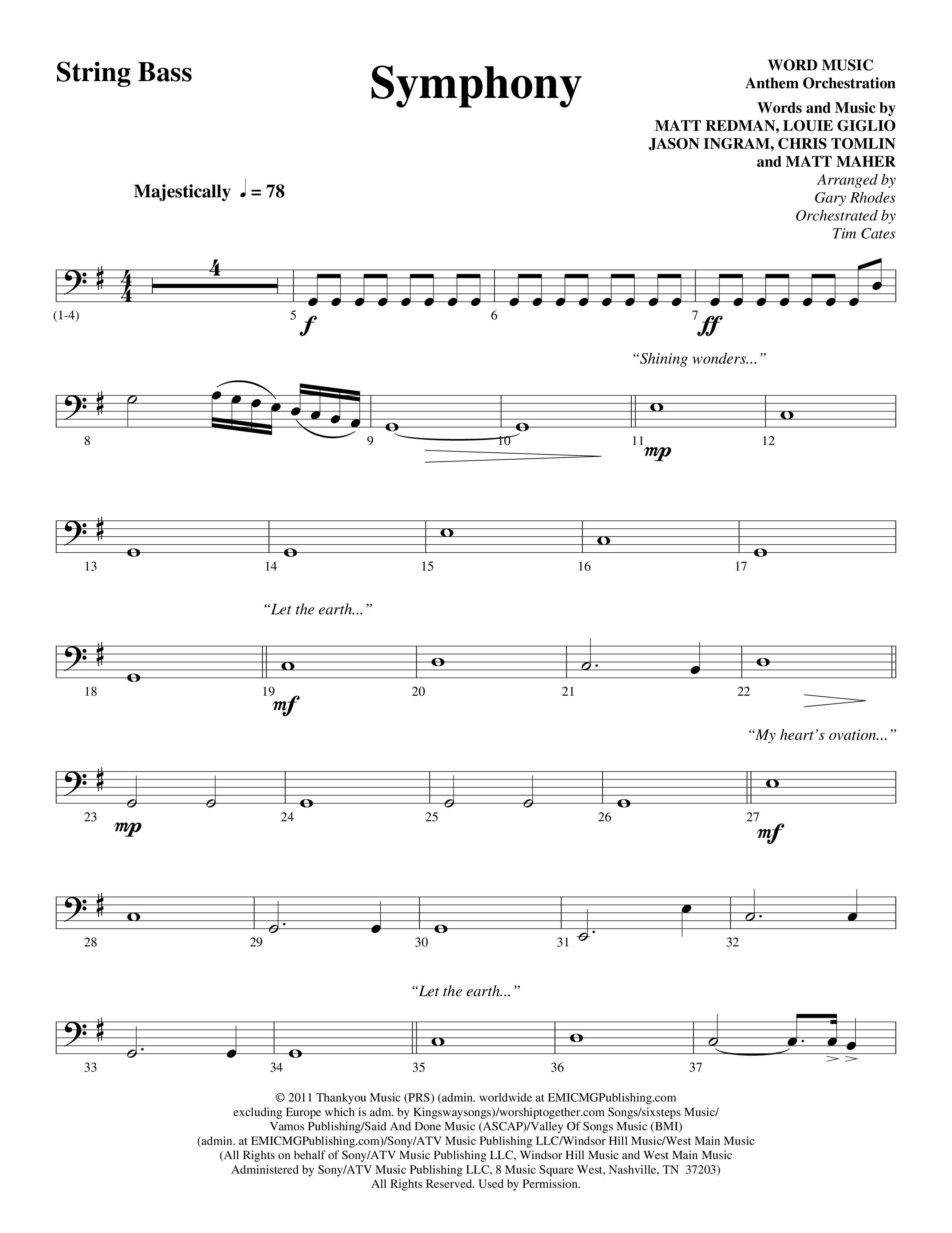 Symphony (Choral Anthem SATB) String Bass (Word Music Choral / Arr. Gary Rhodes)