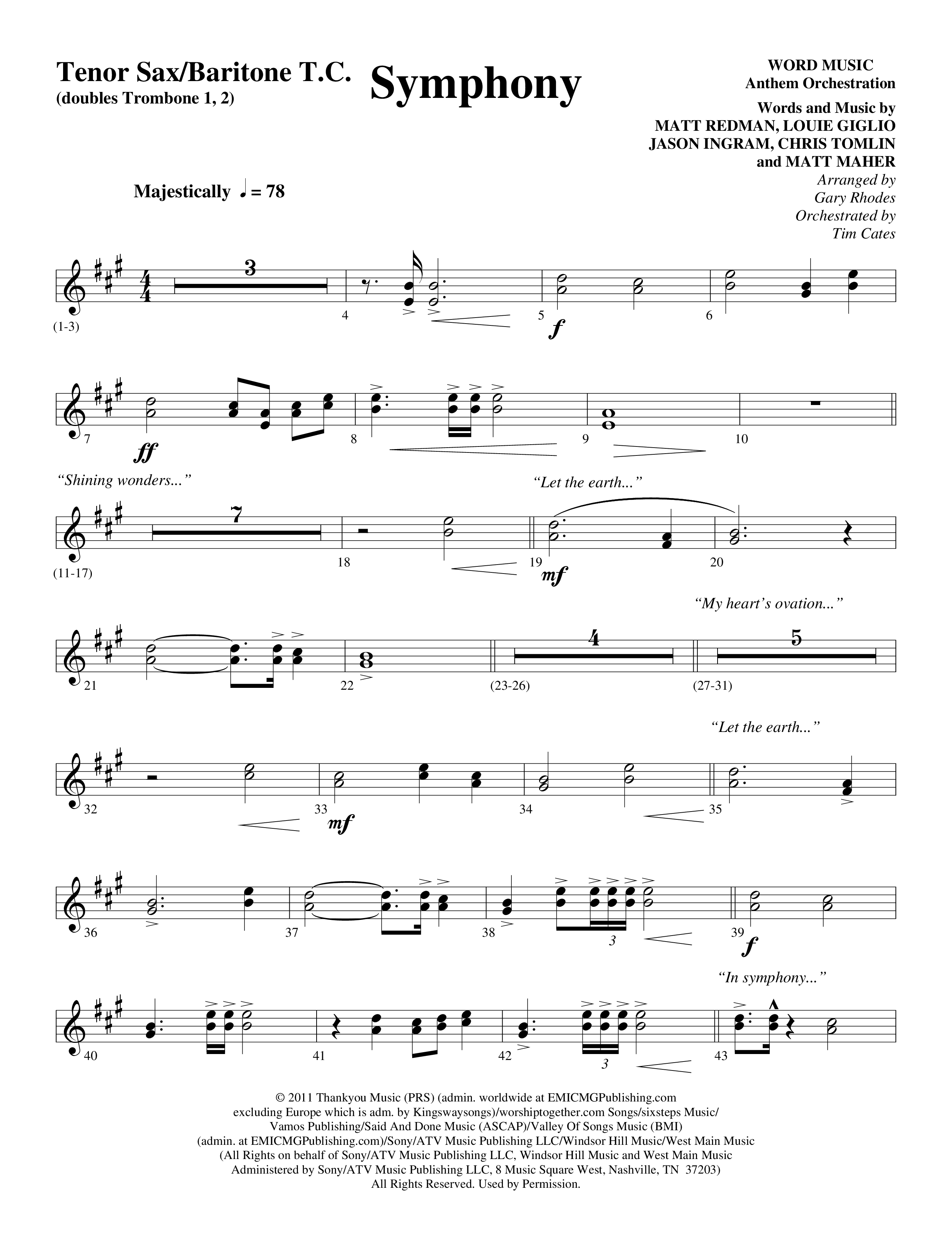 Symphony (Choral Anthem SATB) Tenor Sax/Baritone T.C. (Word Music Choral / Arr. Gary Rhodes)