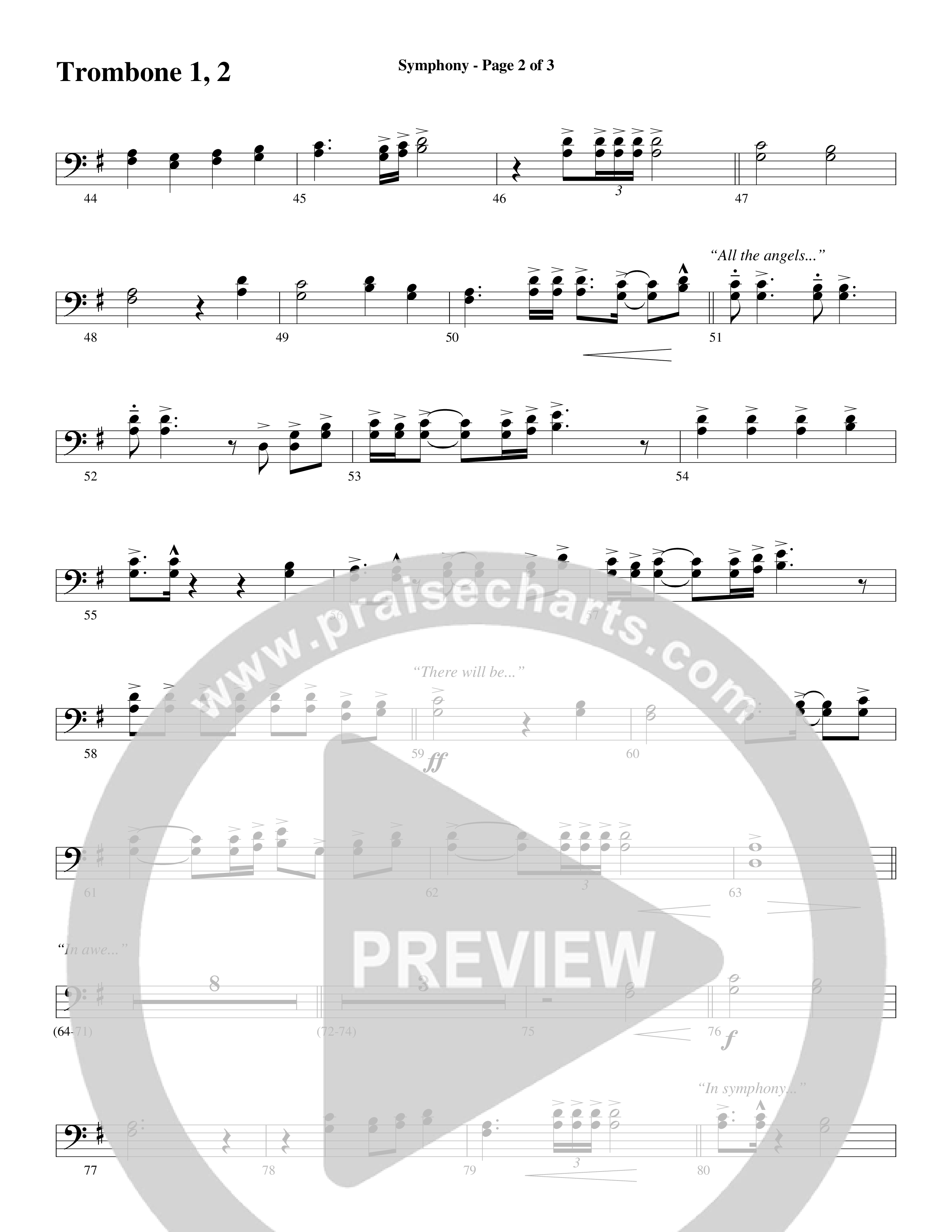Symphony (Choral Anthem SATB) Trombone 1/2 (Word Music Choral / Arr. Gary Rhodes)