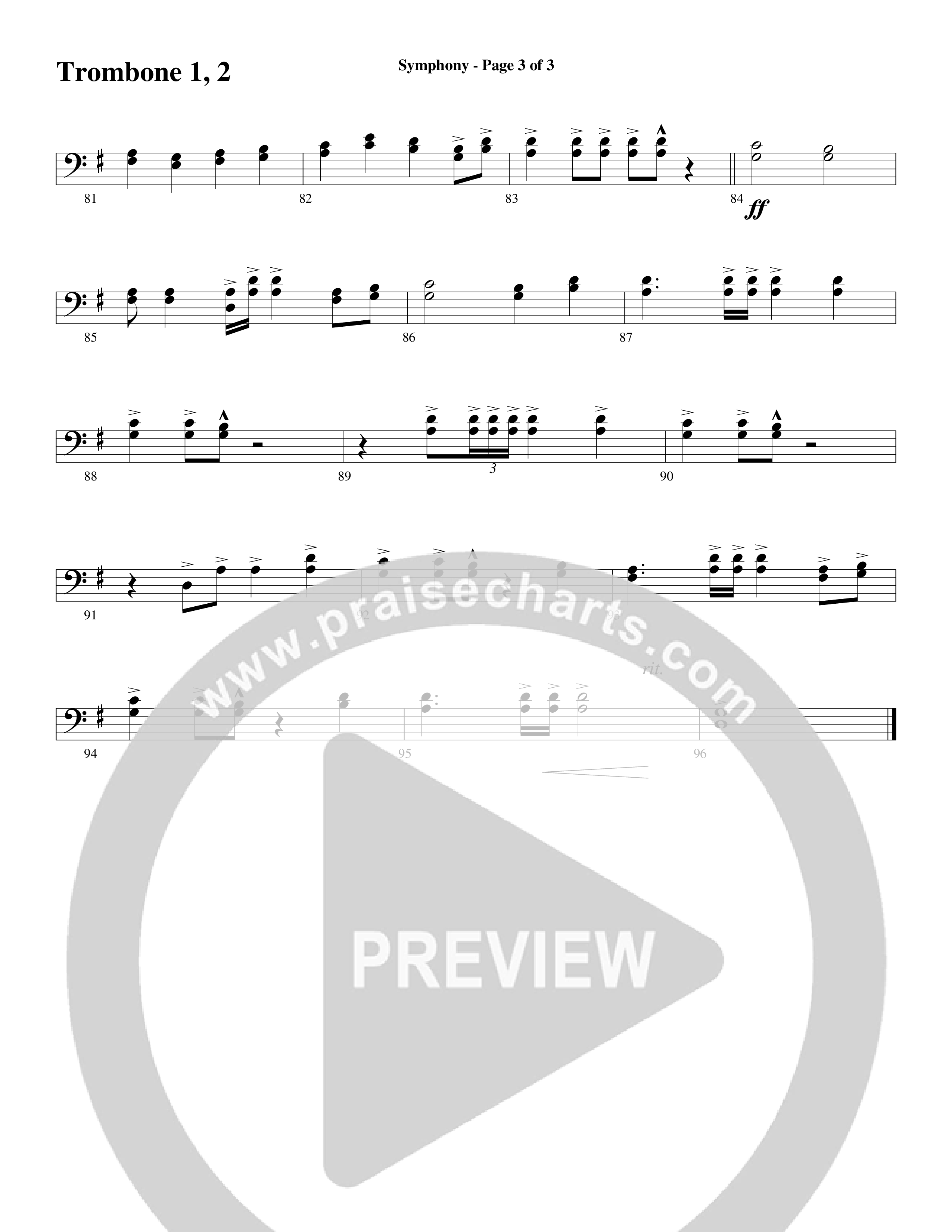 Symphony (Choral Anthem SATB) Trombone 1/2 (Word Music Choral / Arr. Gary Rhodes)