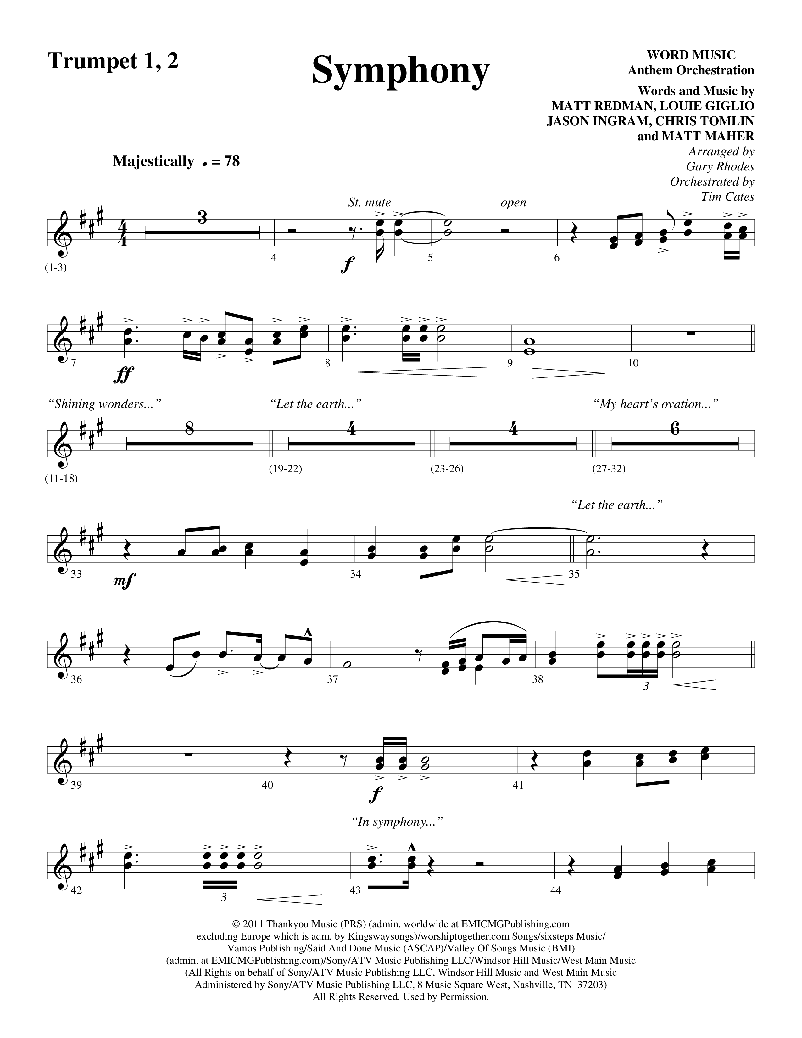 Symphony (Choral Anthem SATB) Trumpet 1,2 (Word Music Choral / Arr. Gary Rhodes)