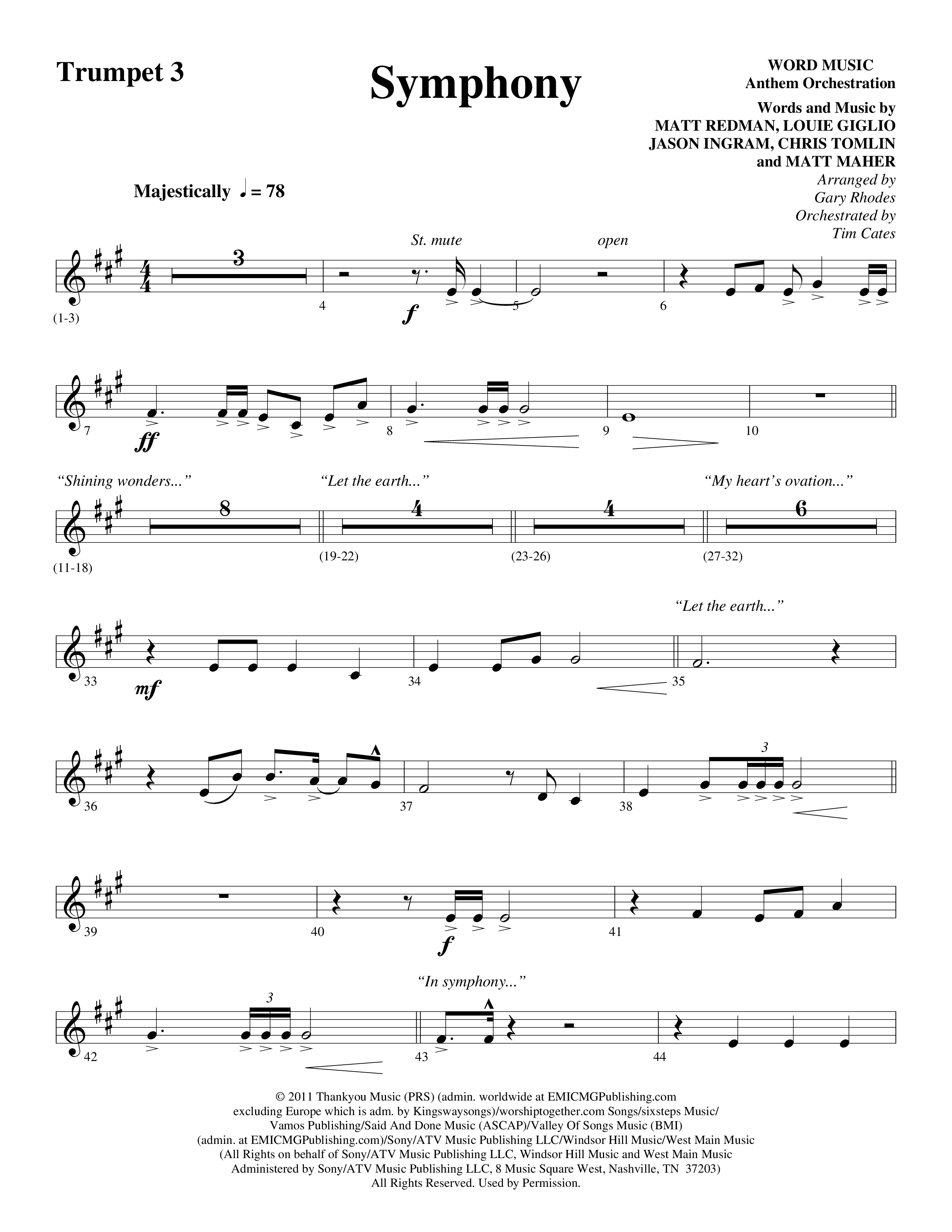 Symphony (Choral Anthem SATB) Trumpet 3 (Word Music Choral / Arr. Gary Rhodes)