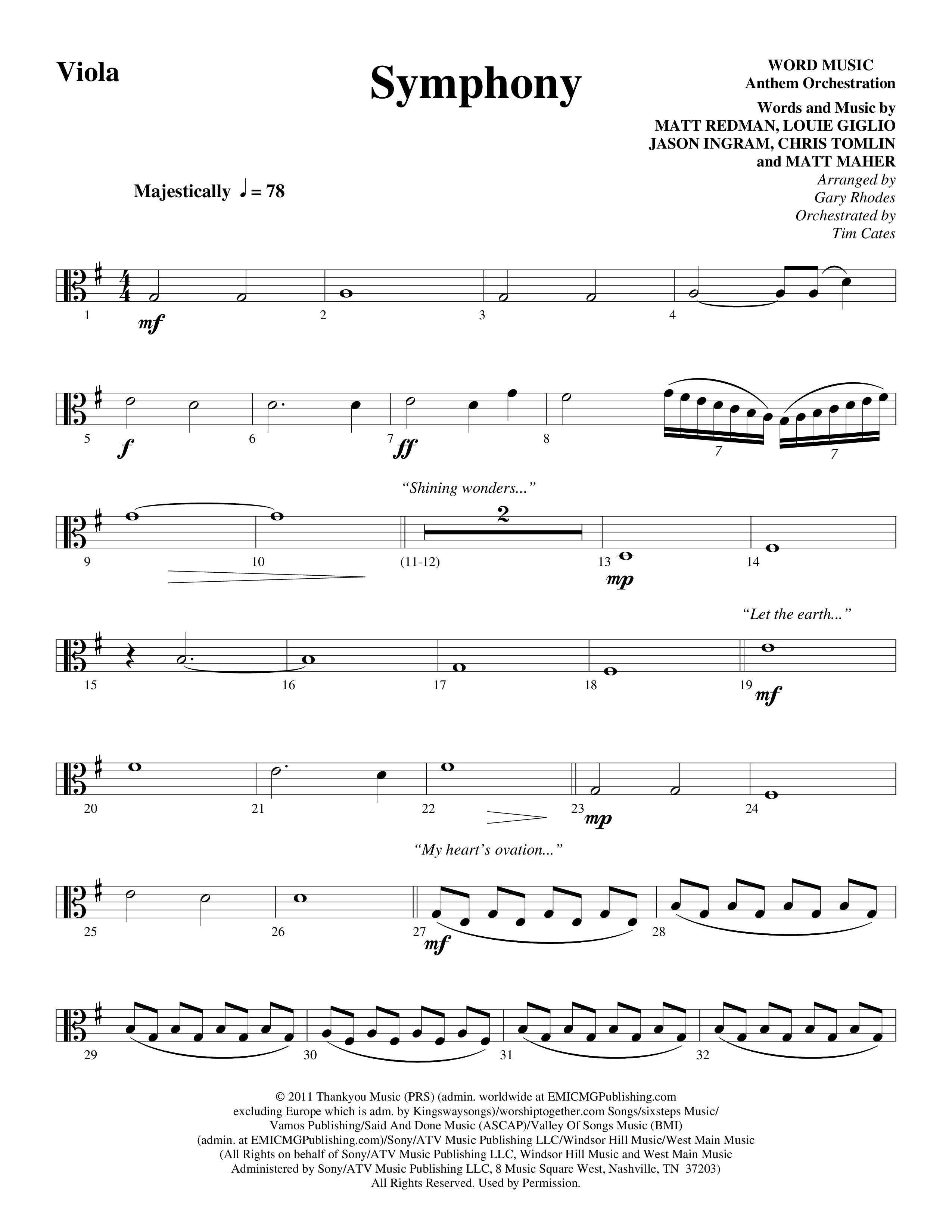 Symphony (Choral Anthem SATB) Viola (Word Music Choral / Arr. Gary Rhodes)