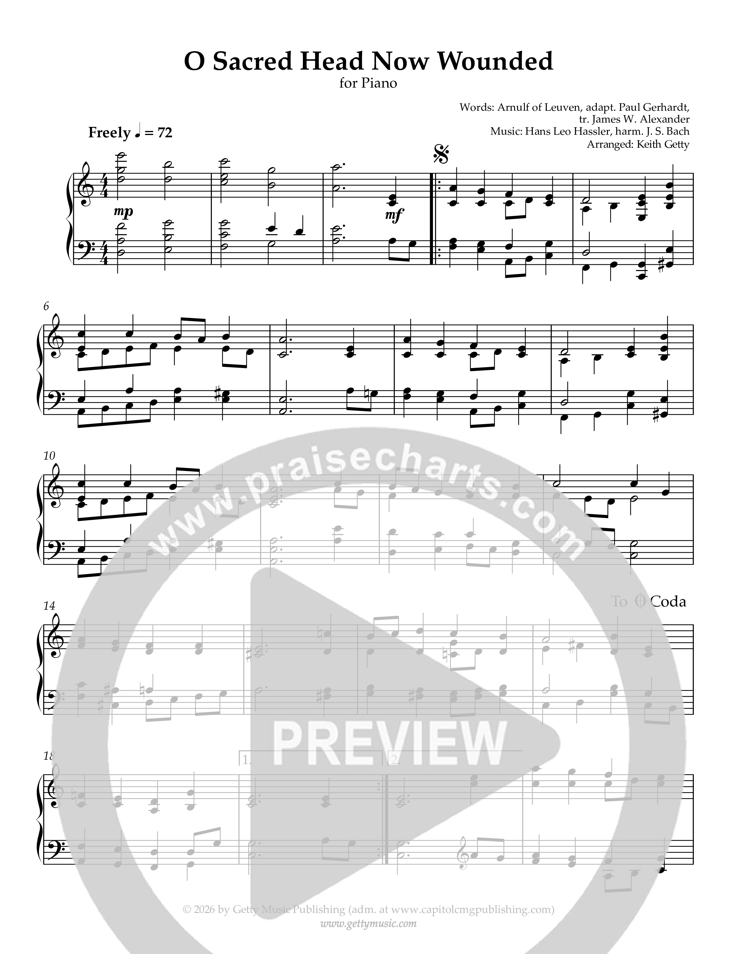 O Sacred Head Now Wounded (Piano) Piano Sheet (Keith & Kristyn Getty)