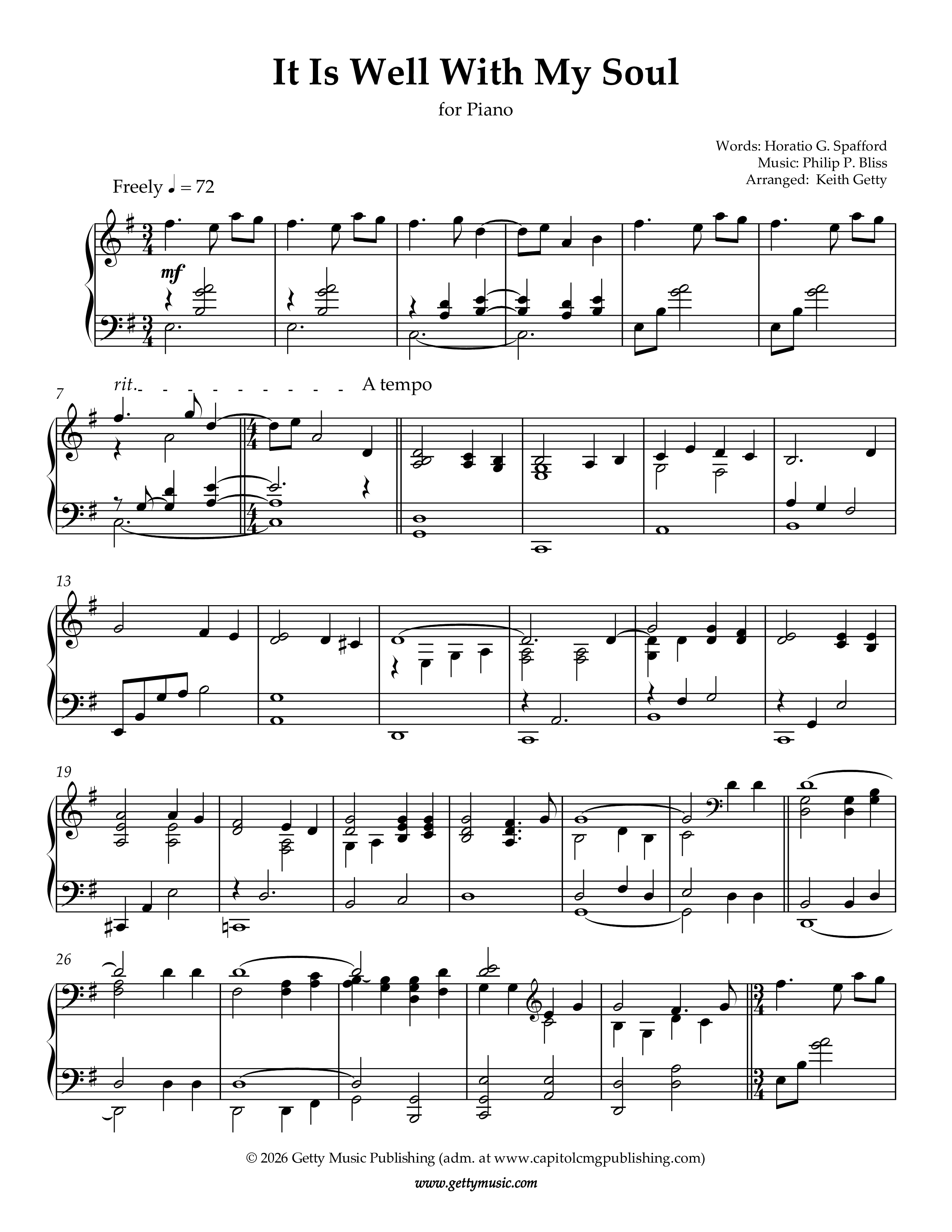 It Is Well With My Soul (Piano) Piano Sheet (Keith & Kristyn Getty)