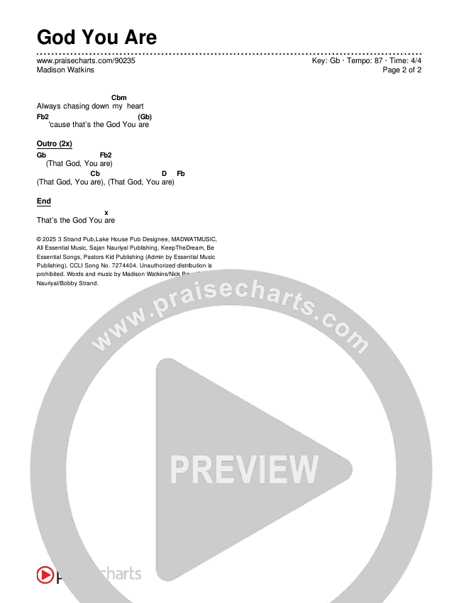God You Are Chords & Lyrics (Madison Watkins)