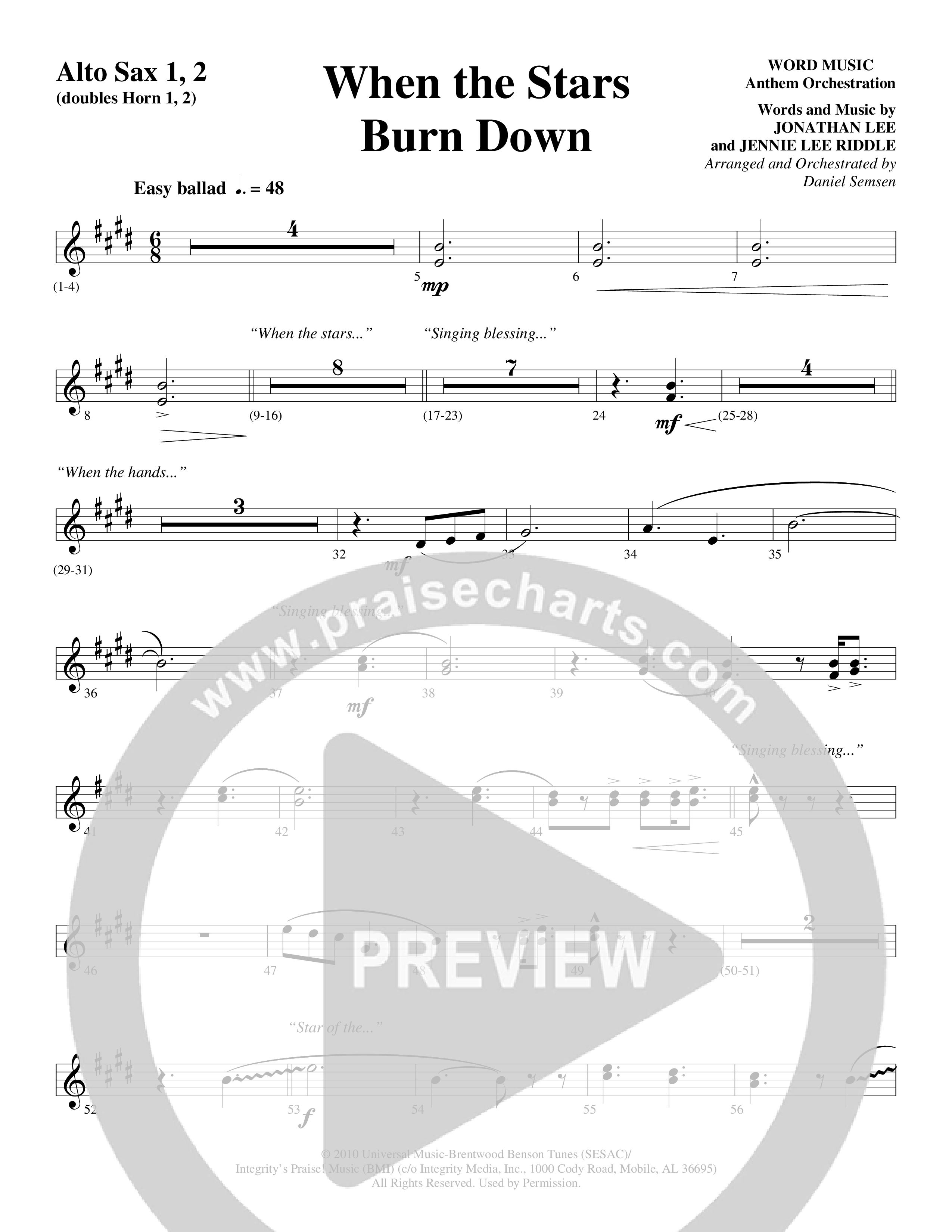 When The Stars Burn Down (Choral Anthem SATB) Alto Sax (Word Music Choral / Arr. Daniel Semsen)