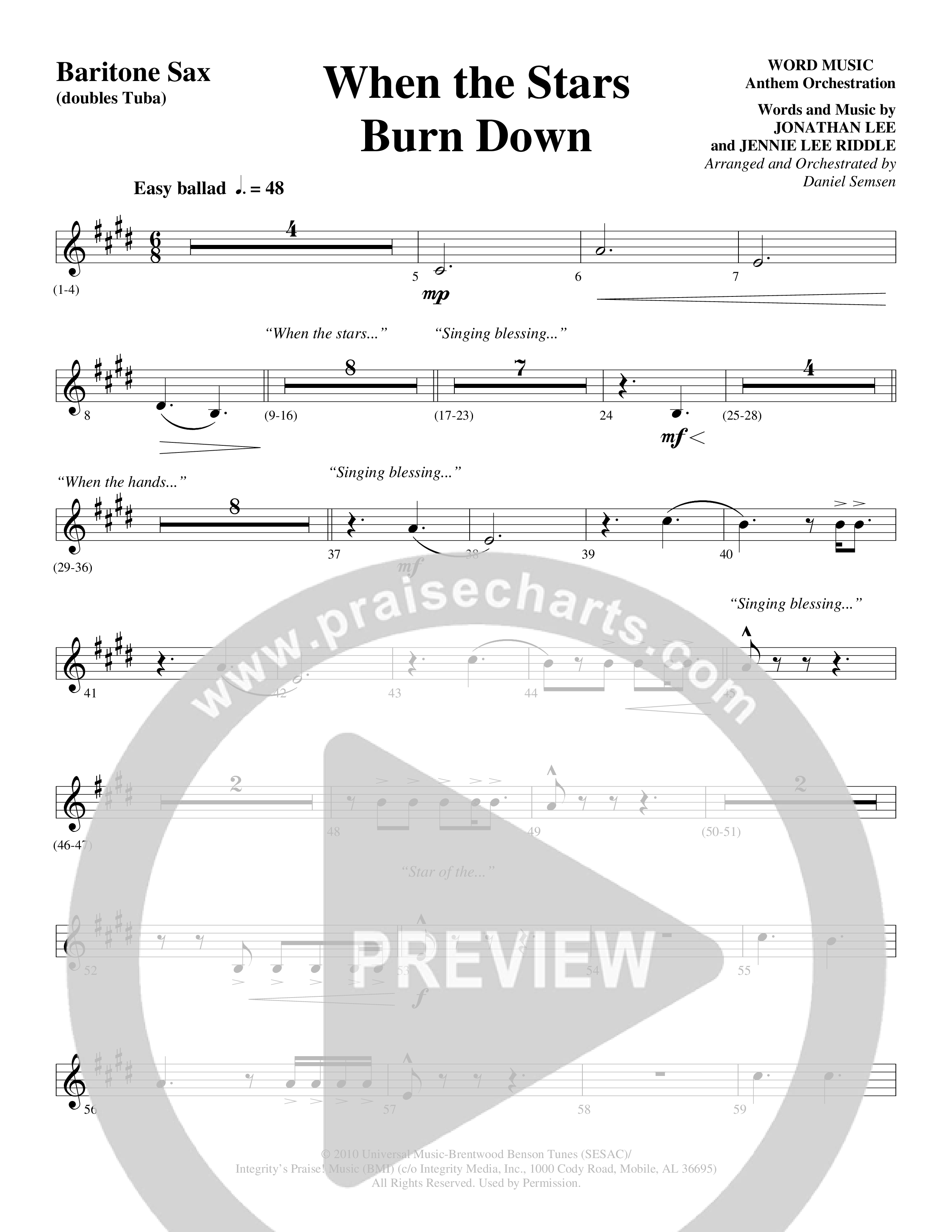 When The Stars Burn Down (Choral Anthem SATB) Bari Sax (Word Music Choral / Arr. Daniel Semsen)