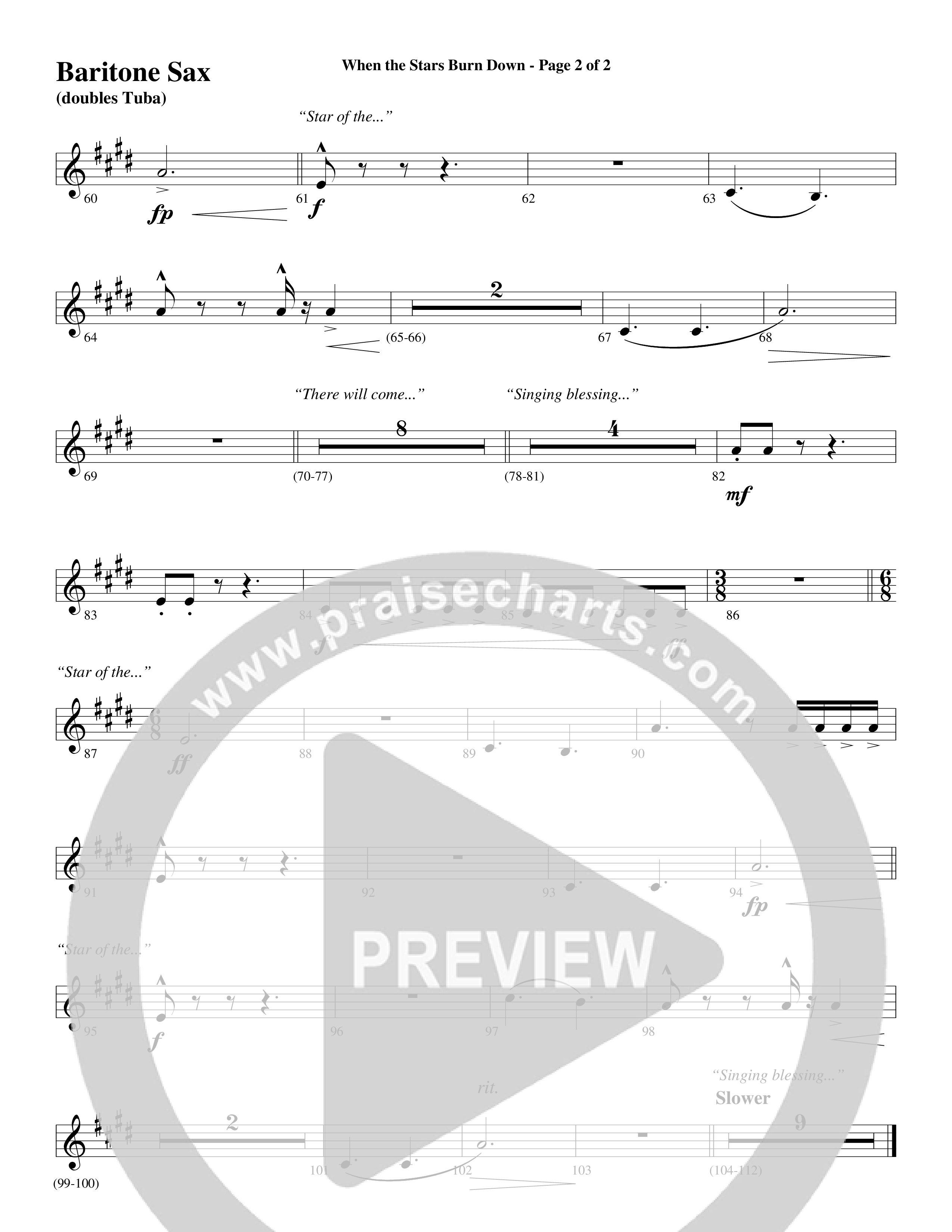 When The Stars Burn Down (Choral Anthem SATB) Bari Sax (Word Music Choral / Arr. Daniel Semsen)