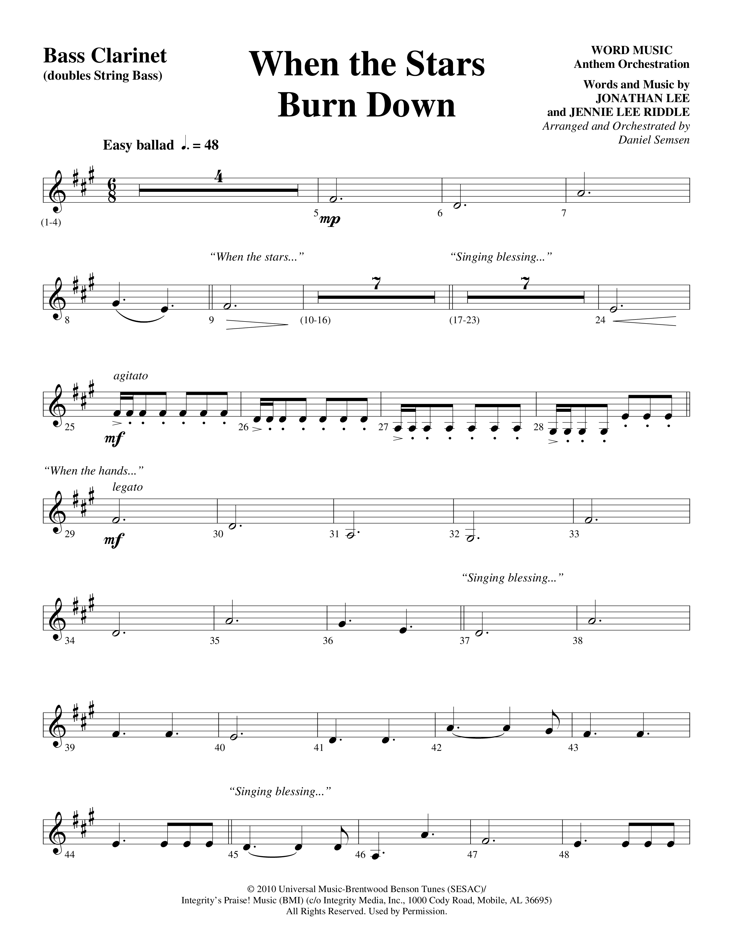 When The Stars Burn Down (Choral Anthem SATB) Bass Clarinet (Word Music Choral / Arr. Daniel Semsen)