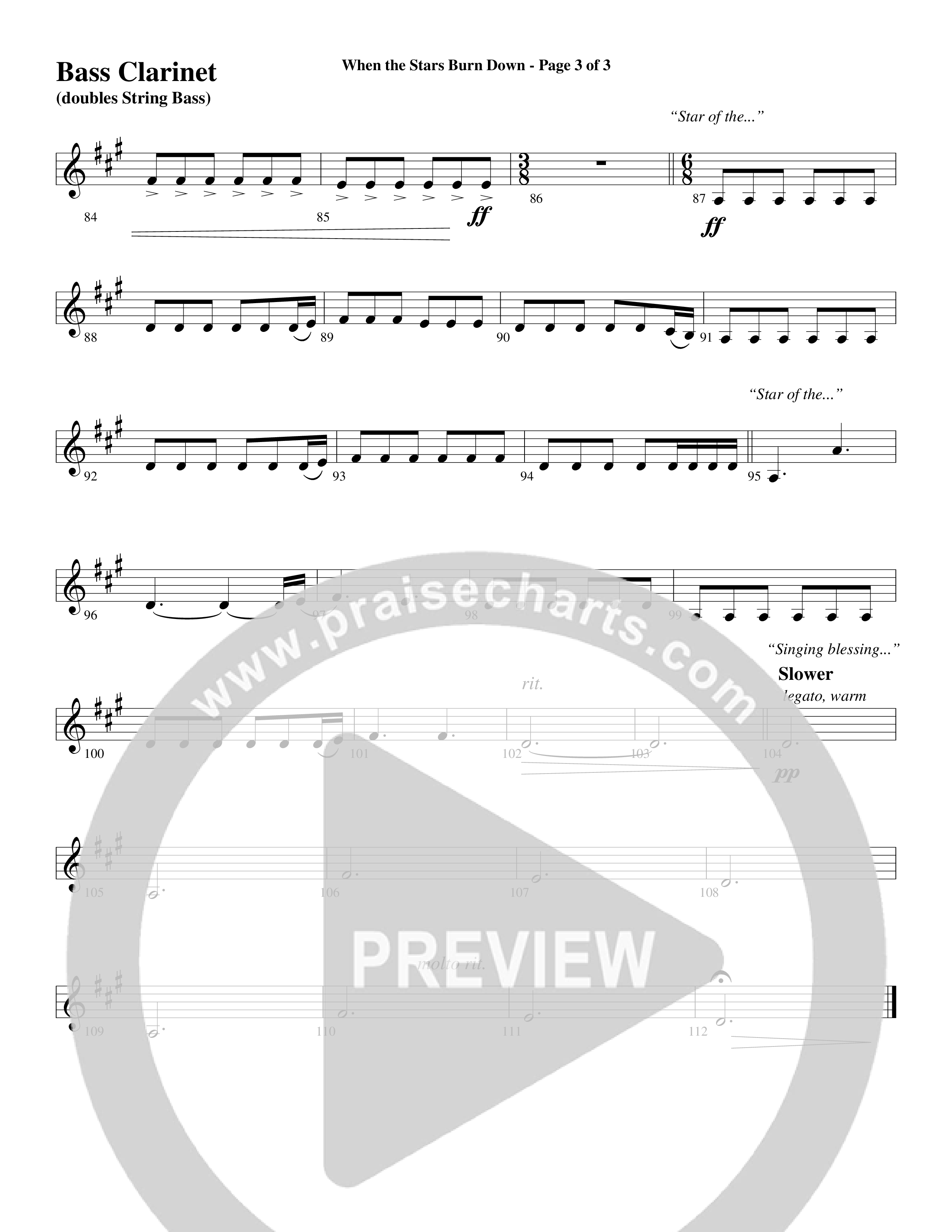 When The Stars Burn Down (Choral Anthem SATB) Bass Clarinet (Word Music Choral / Arr. Daniel Semsen)