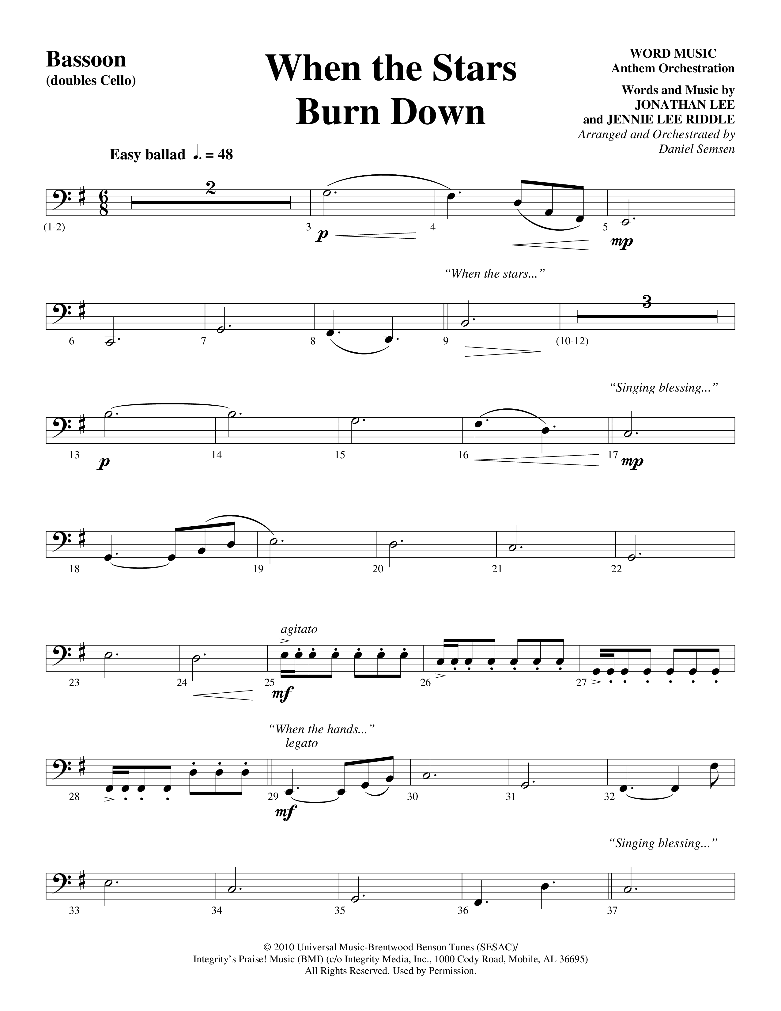When The Stars Burn Down (Choral Anthem SATB) Bassoon (Word Music Choral / Arr. Daniel Semsen)