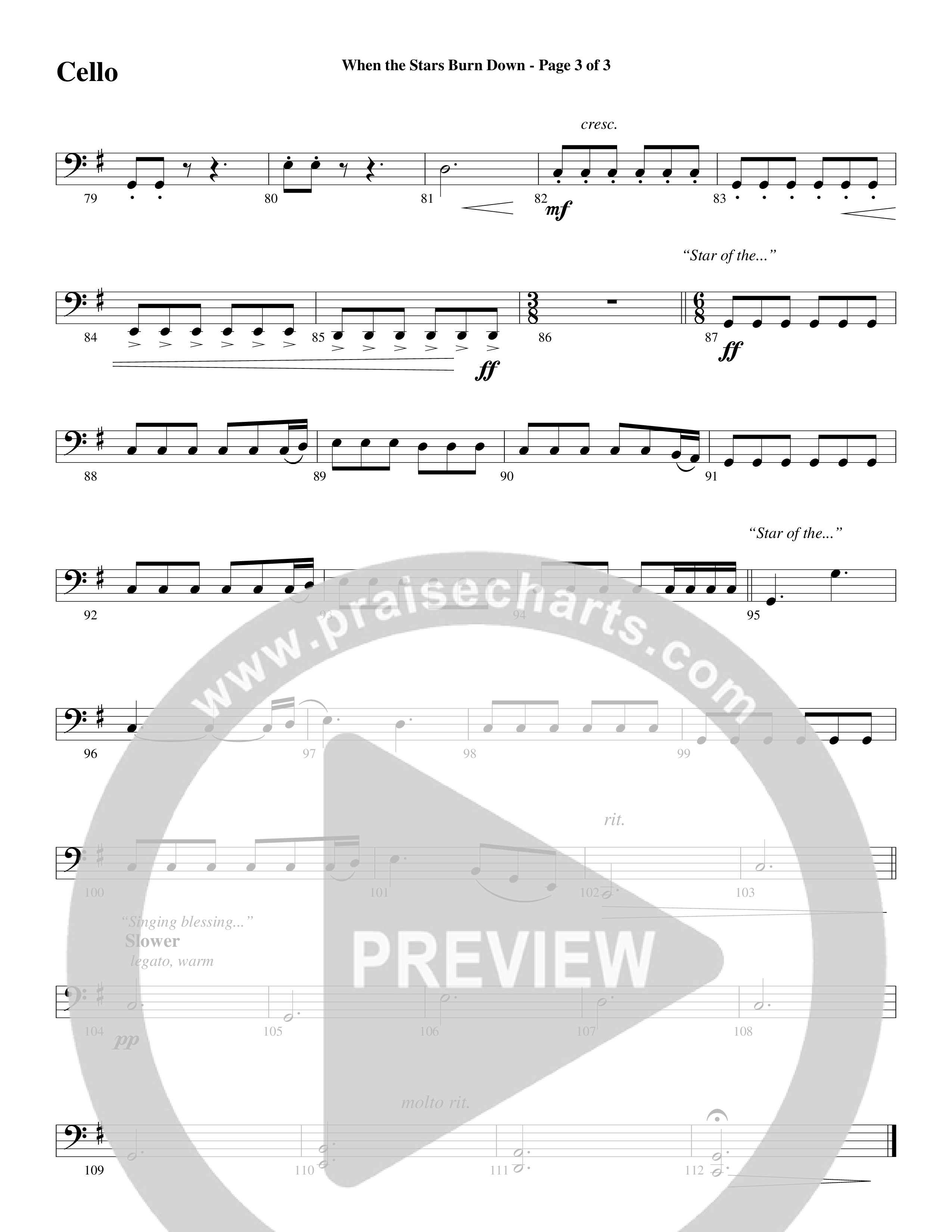 When The Stars Burn Down (Choral Anthem SATB) Cello (Word Music Choral / Arr. Daniel Semsen)