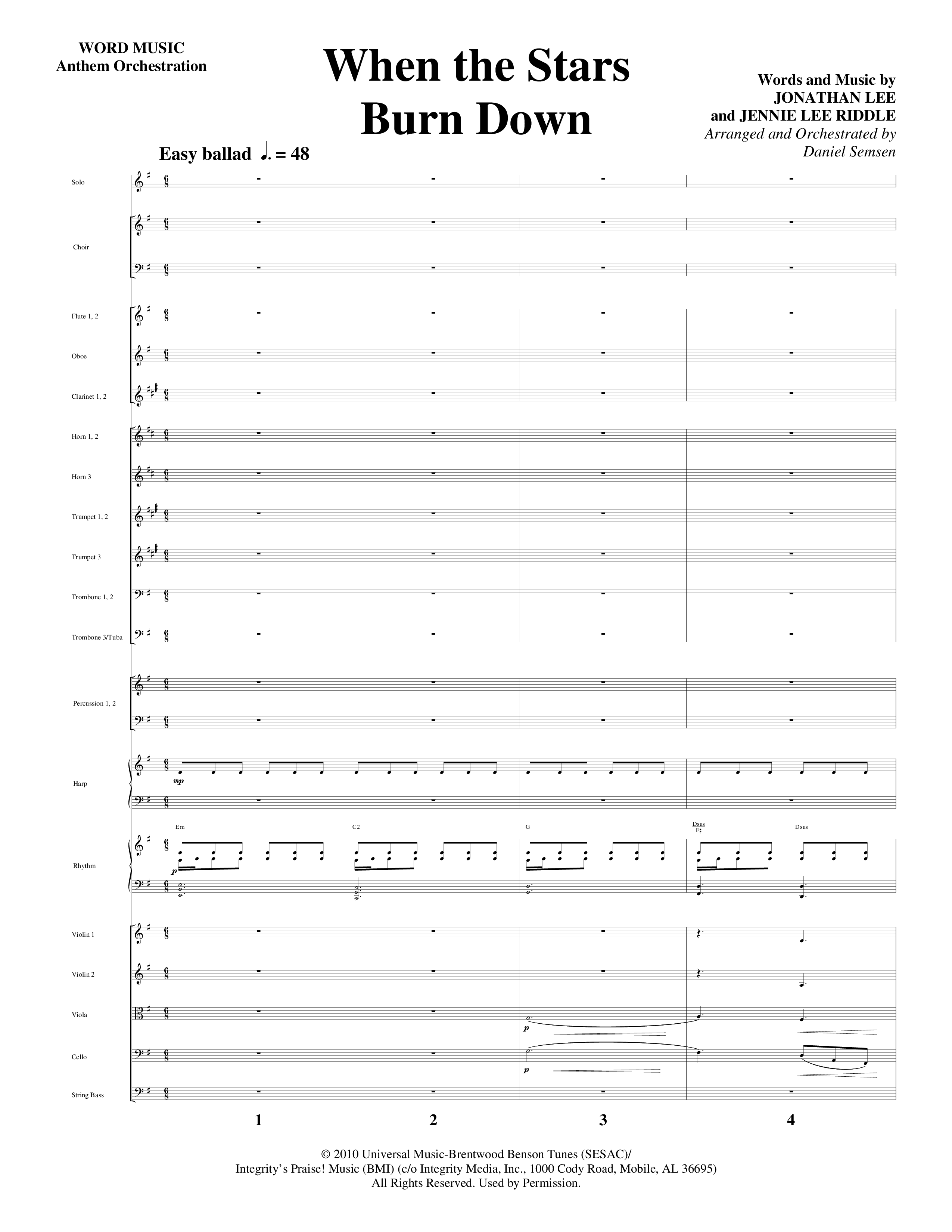 When The Stars Burn Down (Choral Anthem SATB) Orchestration (Word Music Choral / Arr. Daniel Semsen)