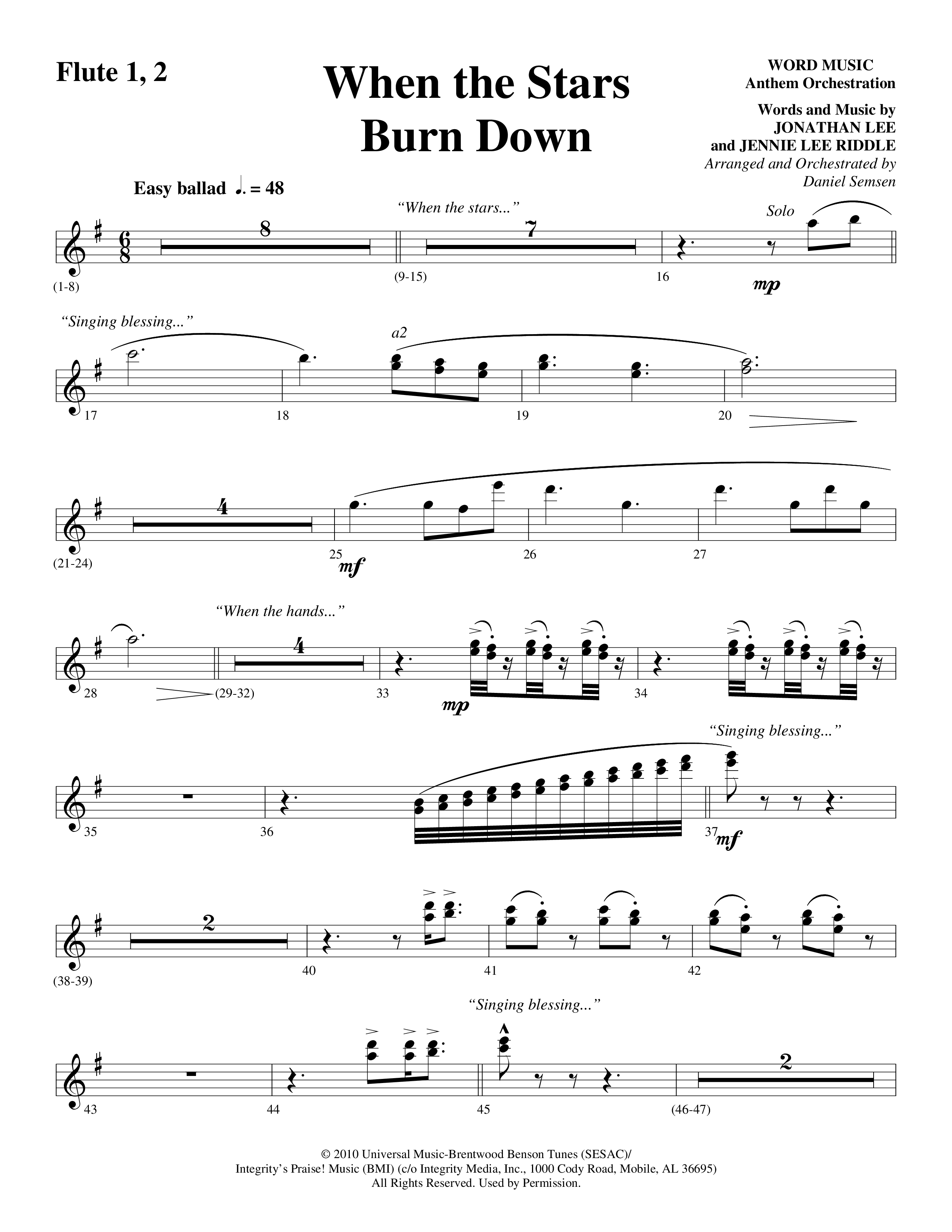 When The Stars Burn Down (Choral Anthem SATB) Flute 1/2 (Word Music Choral / Arr. Daniel Semsen)
