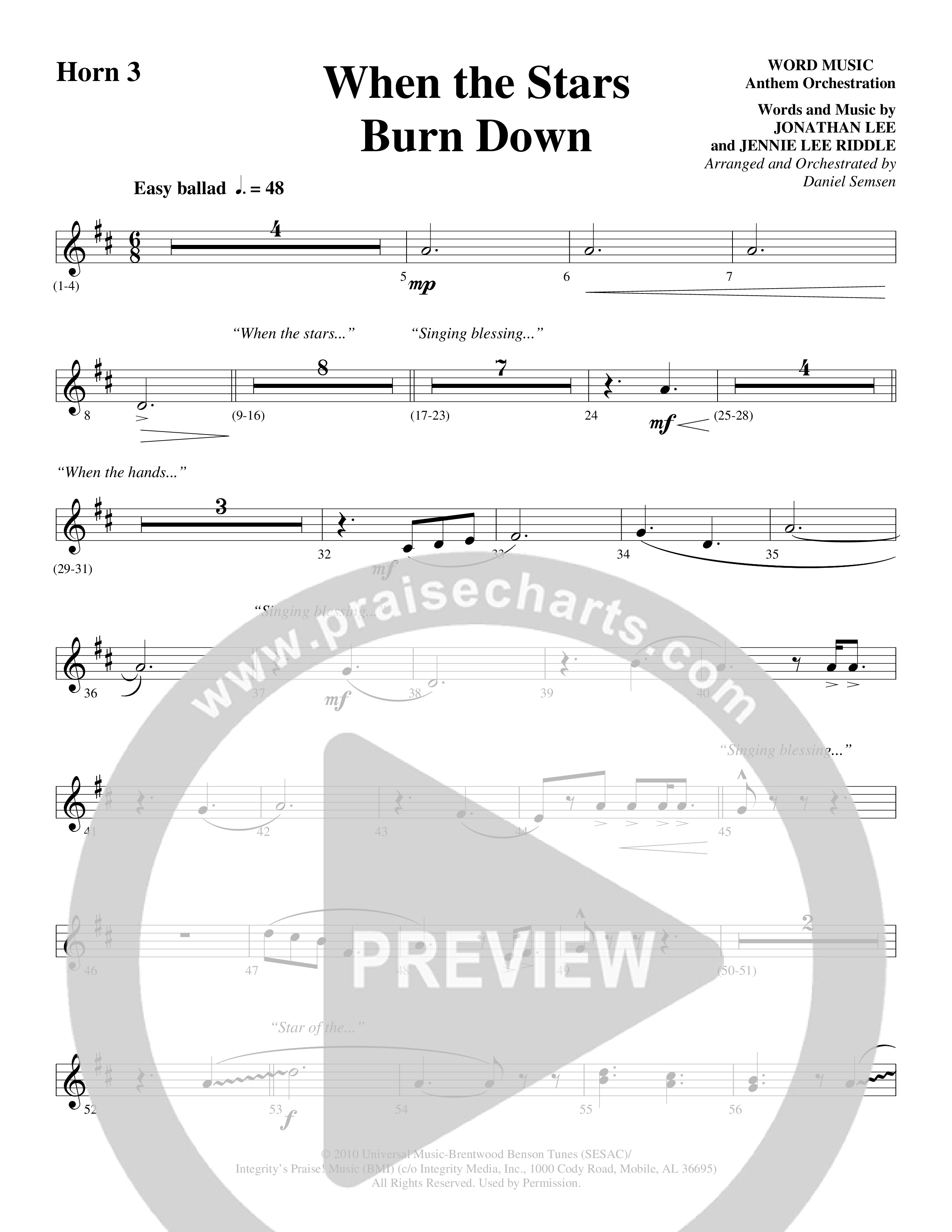 When The Stars Burn Down (Choral Anthem SATB) French Horn 3 (Word Music Choral / Arr. Daniel Semsen)