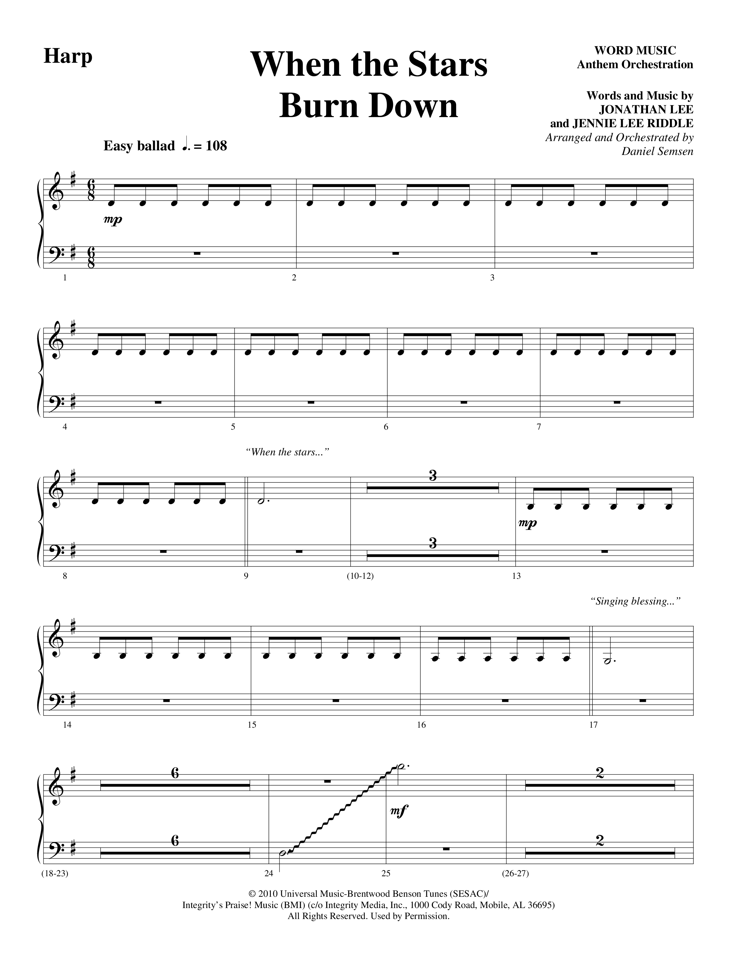 When The Stars Burn Down (Choral Anthem SATB) Harp (Word Music Choral / Arr. Daniel Semsen)
