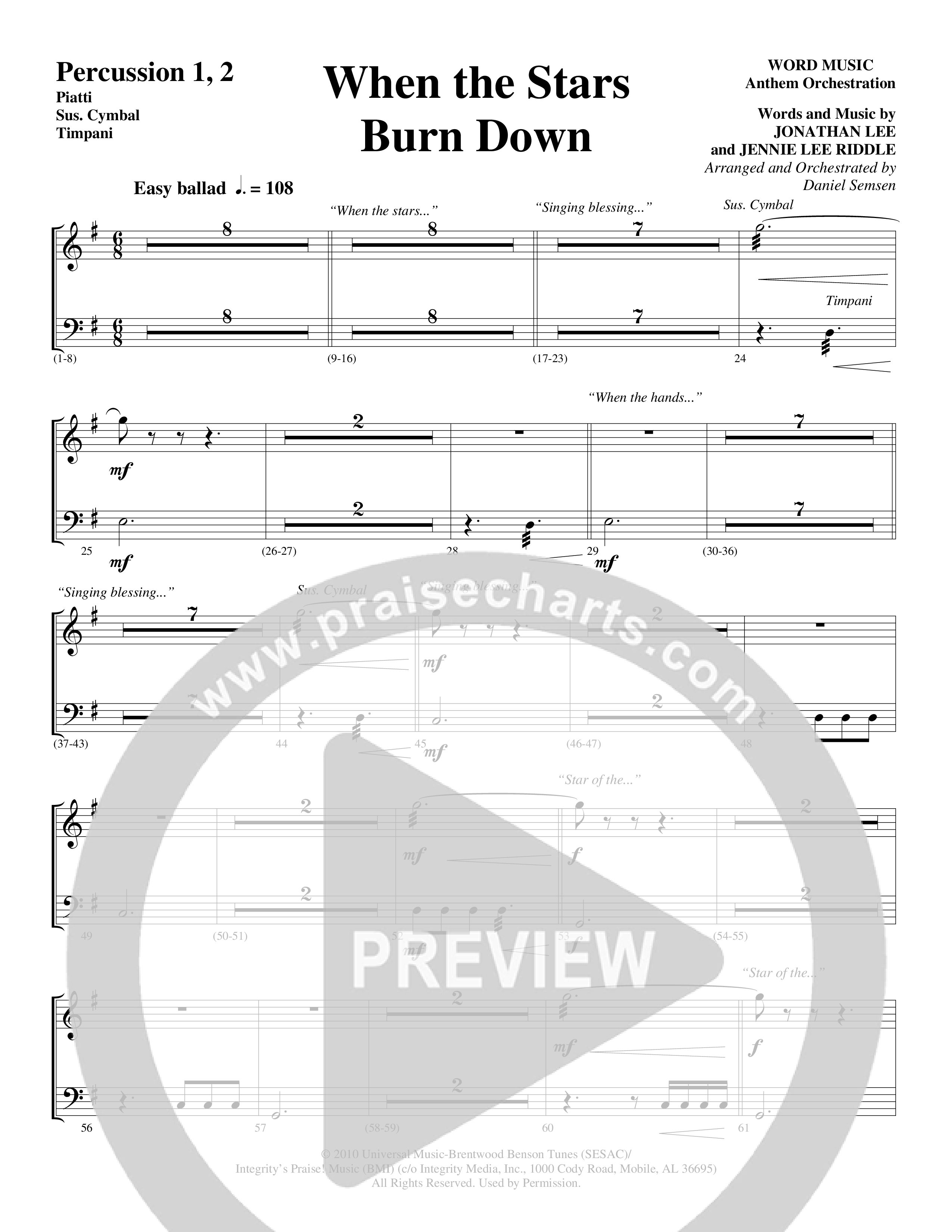 When The Stars Burn Down (Choral Anthem SATB) Percussion 1/2 (Word Music Choral / Arr. Daniel Semsen)