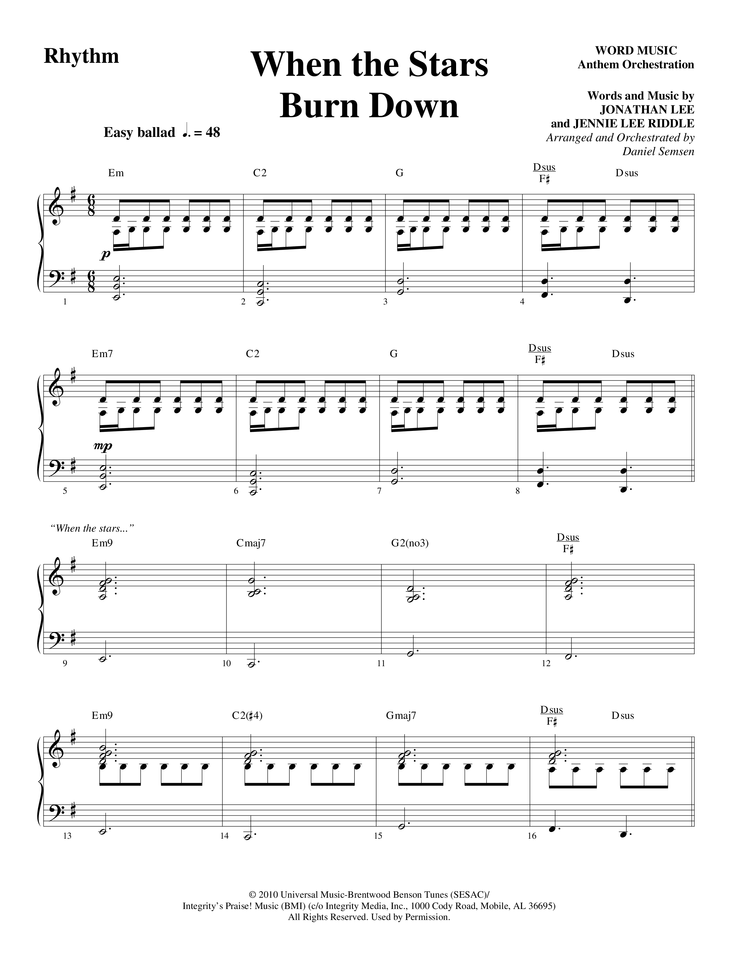 When The Stars Burn Down (Choral Anthem SATB) Rhythm Chart (Word Music Choral / Arr. Daniel Semsen)