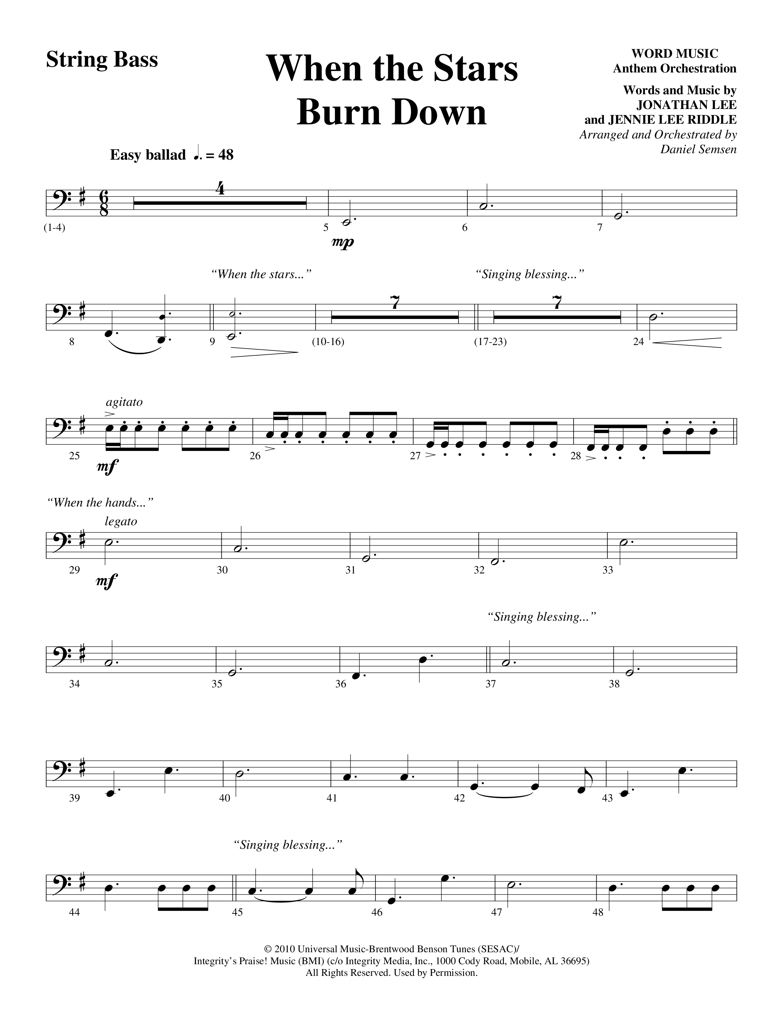 When The Stars Burn Down (Choral Anthem SATB) String Bass (Word Music Choral / Arr. Daniel Semsen)