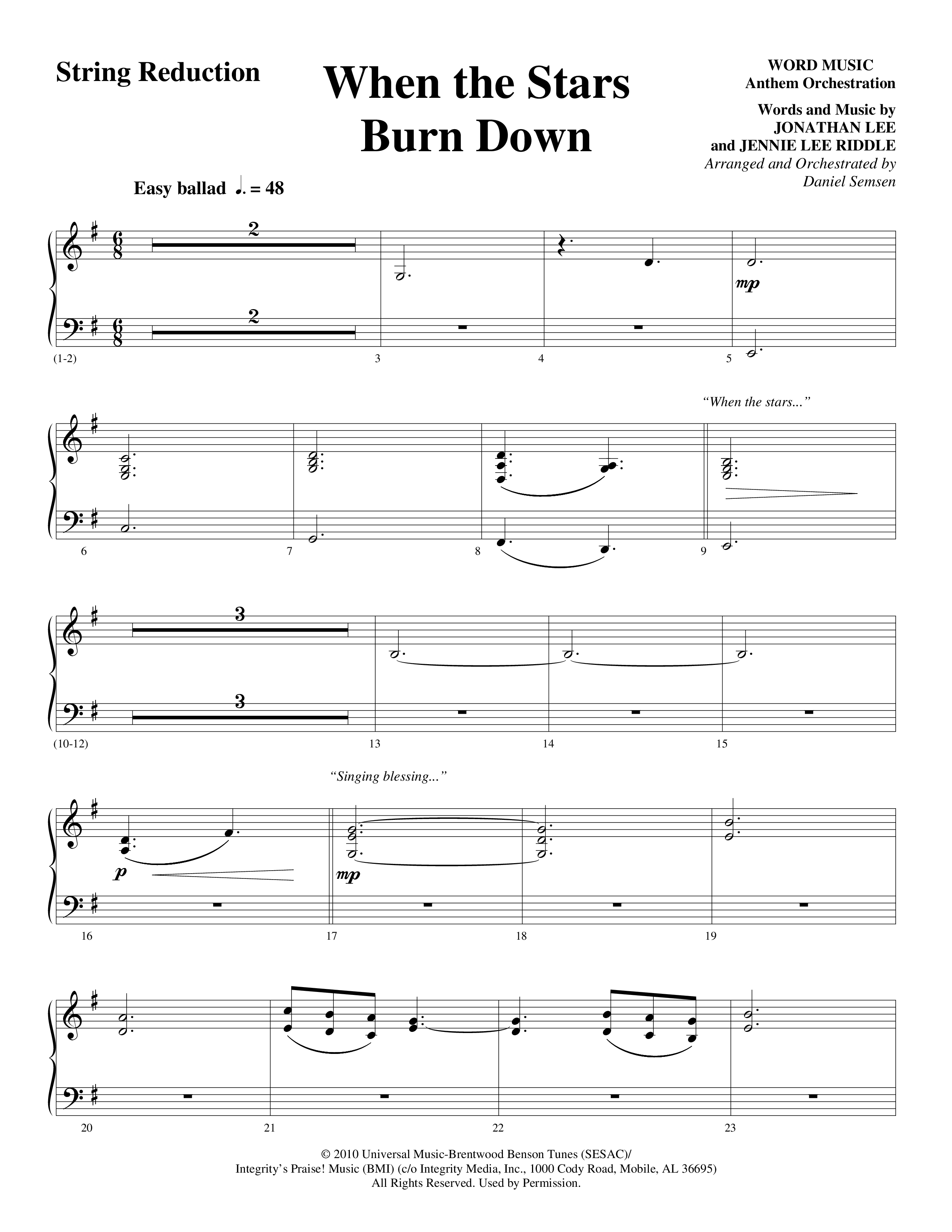When The Stars Burn Down (Choral Anthem SATB) String Reduction (Word Music Choral / Arr. Daniel Semsen)