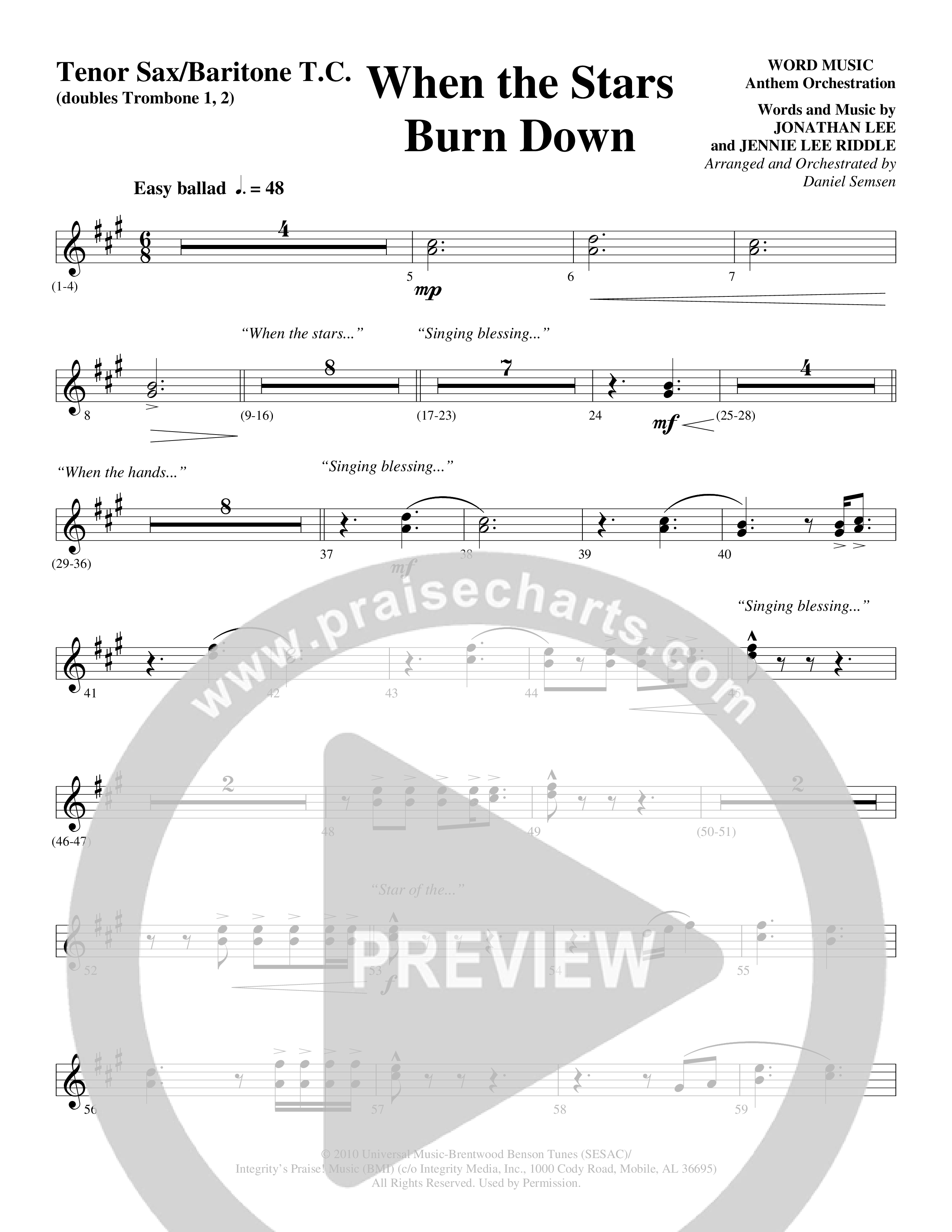 When The Stars Burn Down (Choral Anthem SATB) Tenor Sax/Baritone T.C. (Word Music Choral / Arr. Daniel Semsen)