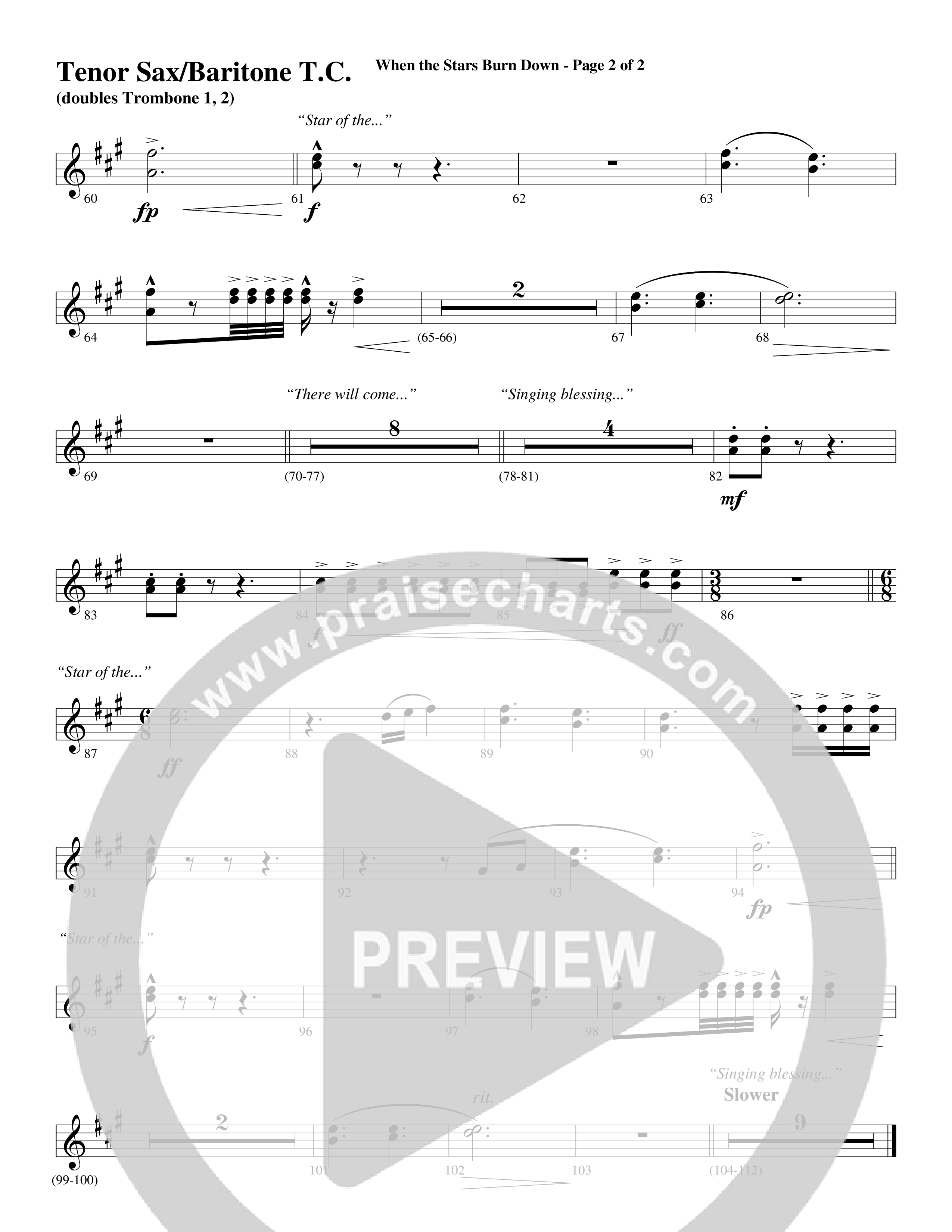 When The Stars Burn Down (Choral Anthem SATB) Tenor Sax/Baritone T.C. (Word Music Choral / Arr. Daniel Semsen)