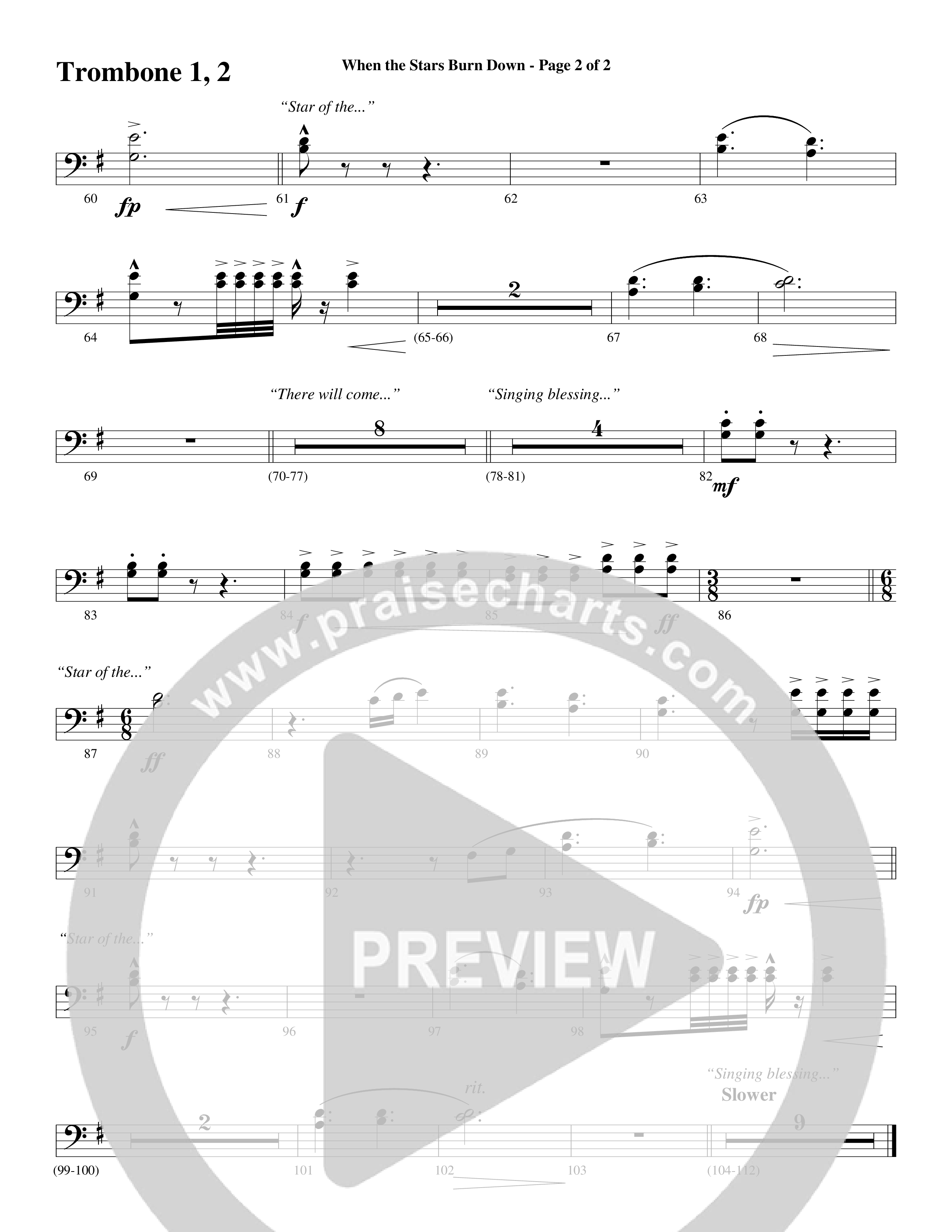 When The Stars Burn Down (Choral Anthem SATB) Trombone 1/2 (Word Music Choral / Arr. Daniel Semsen)