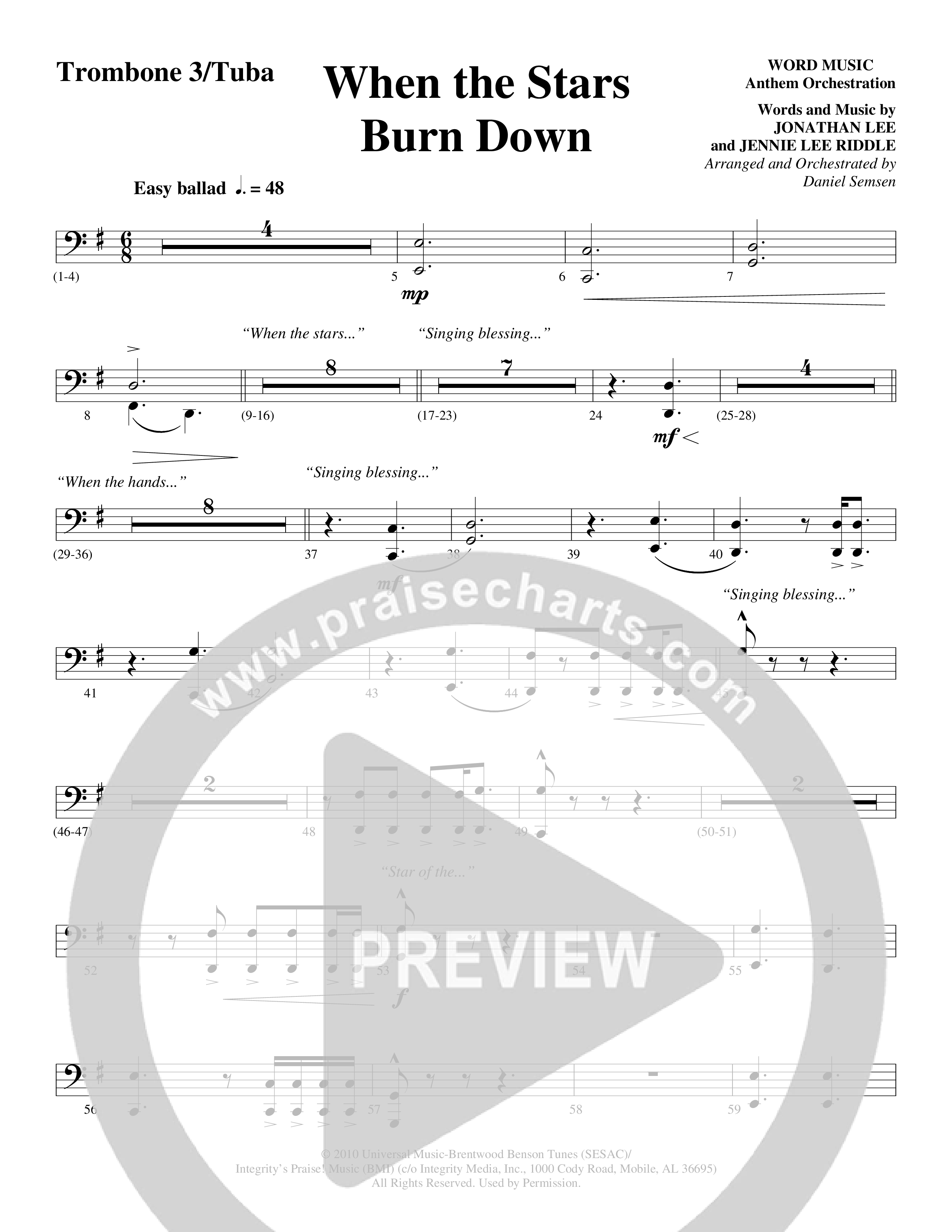When The Stars Burn Down (Choral Anthem SATB) Trombone 3/Tuba (Word Music Choral / Arr. Daniel Semsen)