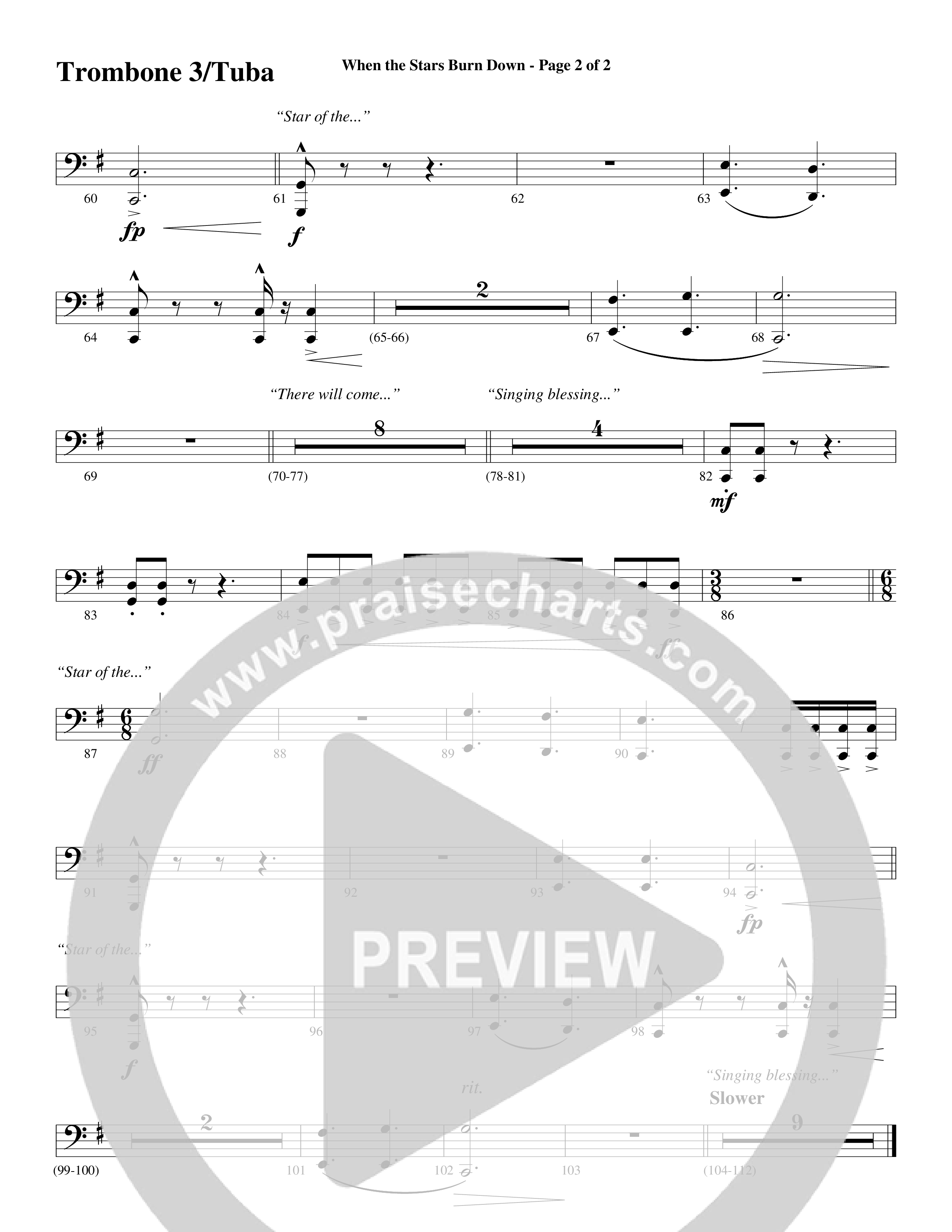 When The Stars Burn Down (Choral Anthem SATB) Trombone 3/Tuba (Word Music Choral / Arr. Daniel Semsen)