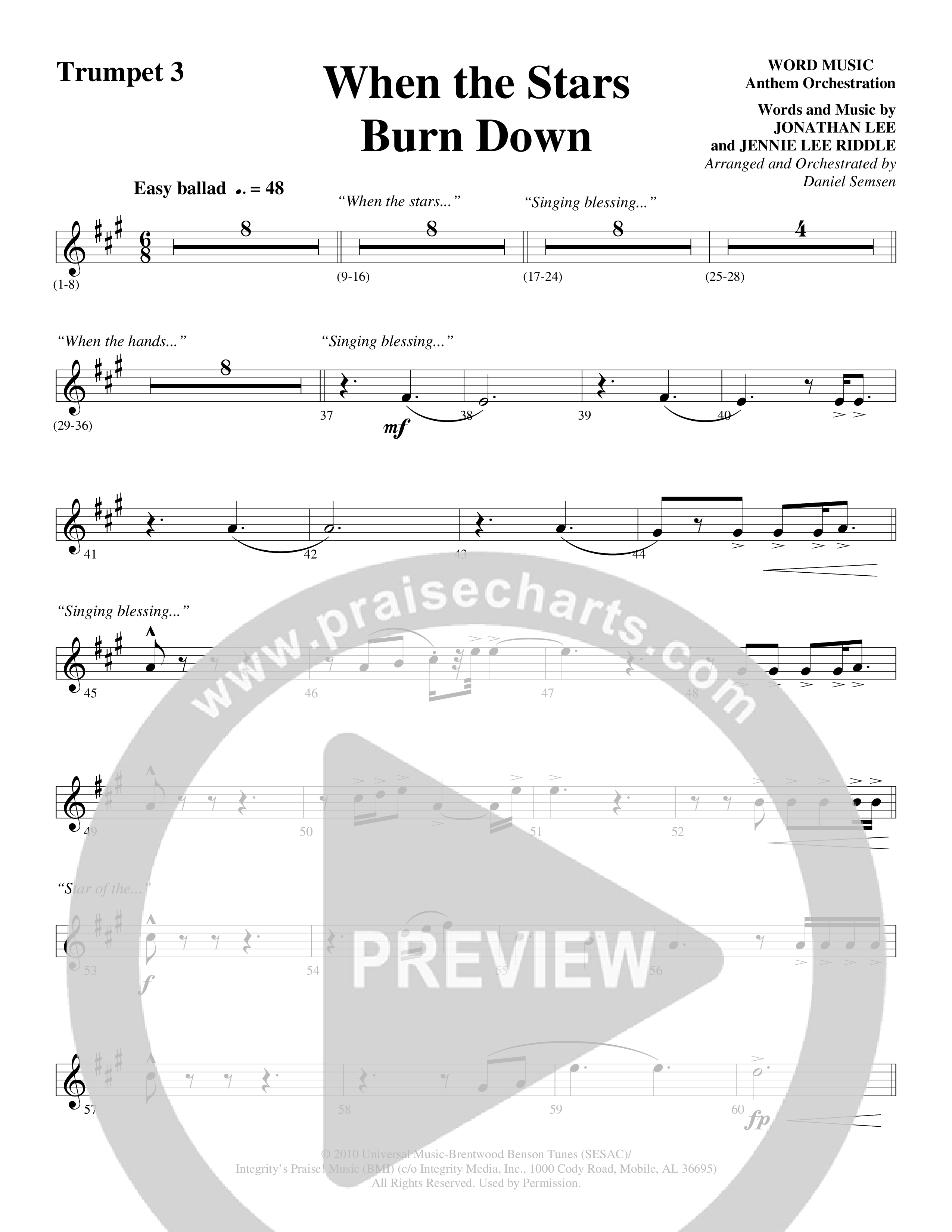 When The Stars Burn Down (Choral Anthem SATB) Trumpet 3 (Word Music Choral / Arr. Daniel Semsen)