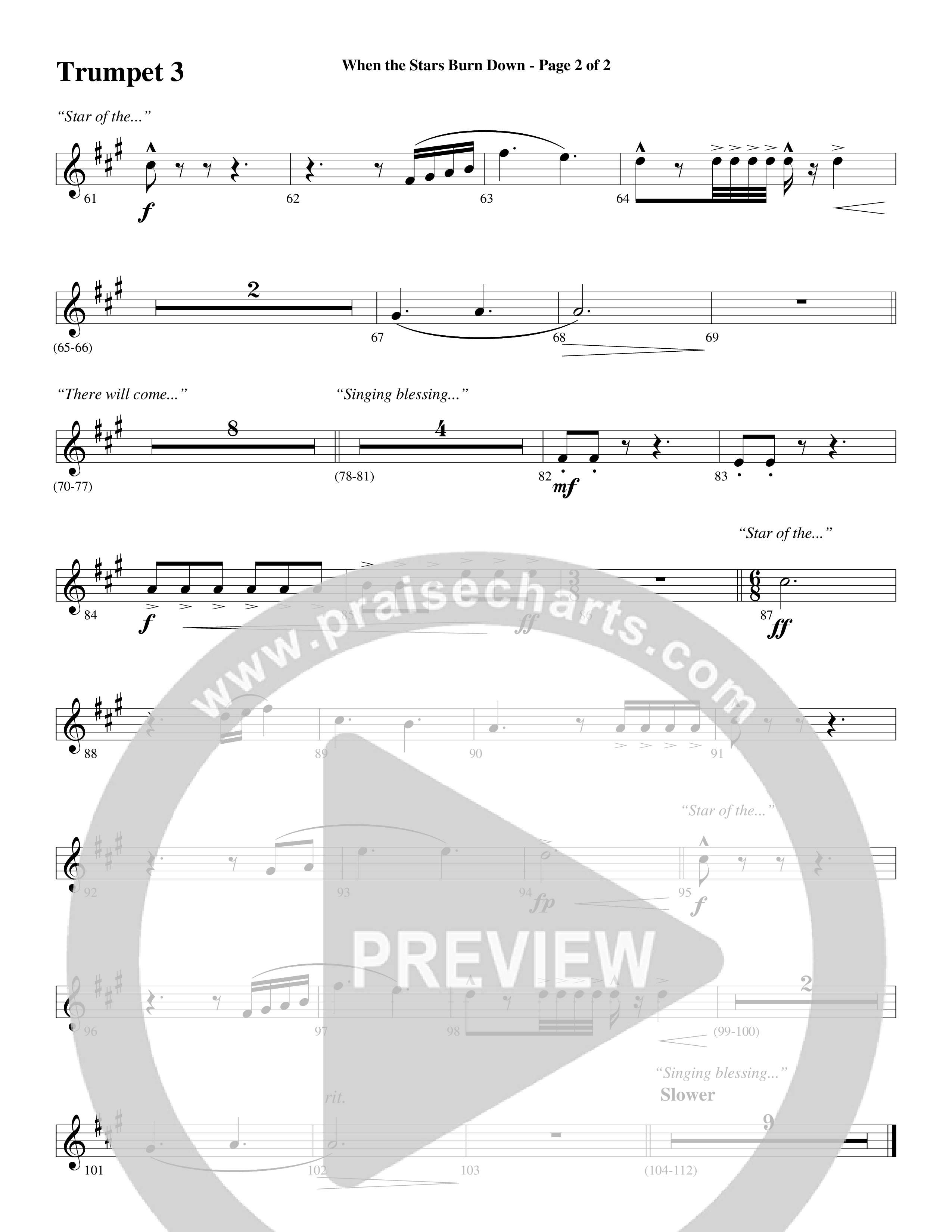When The Stars Burn Down (Choral Anthem SATB) Trumpet 3 (Word Music Choral / Arr. Daniel Semsen)