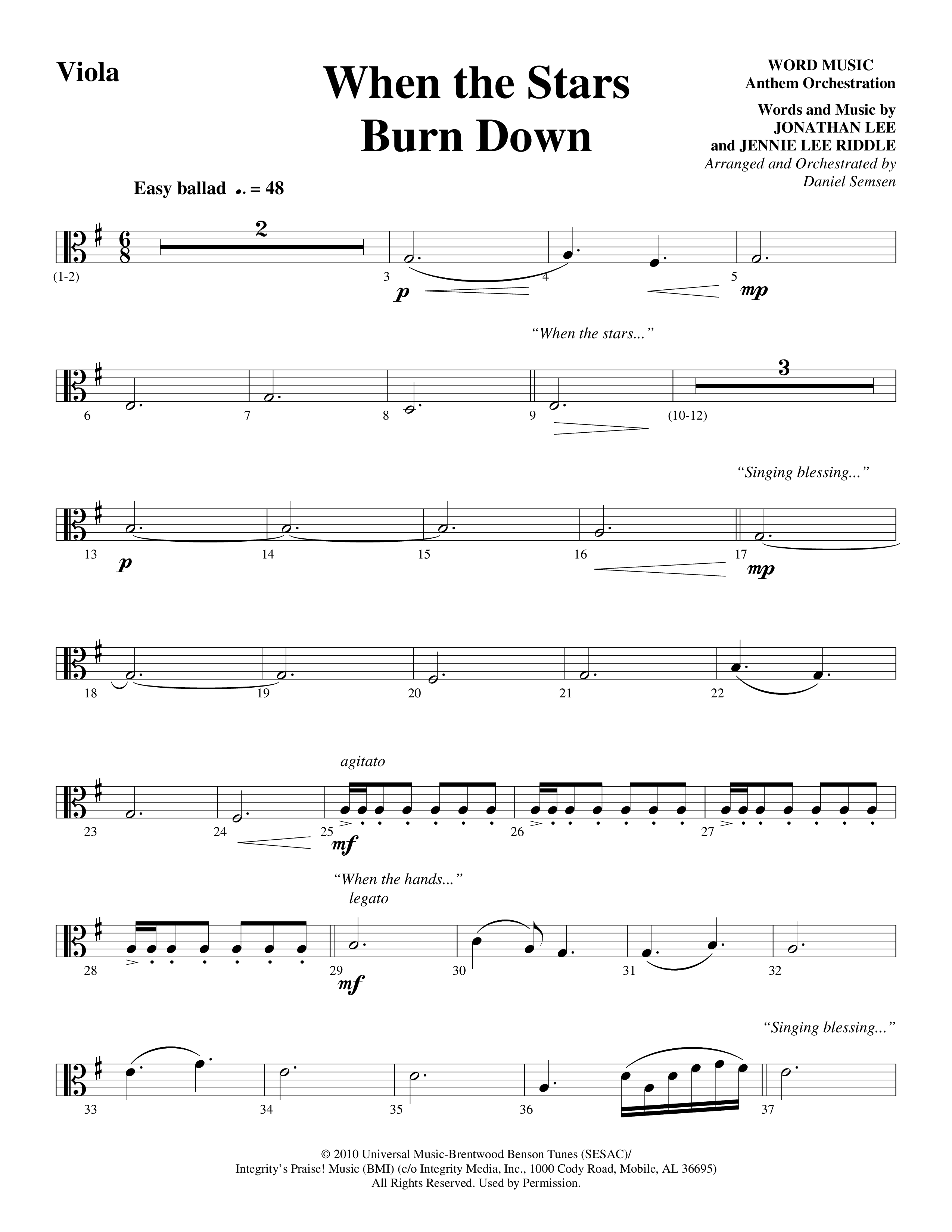 When The Stars Burn Down (Choral Anthem SATB) Viola (Word Music Choral / Arr. Daniel Semsen)
