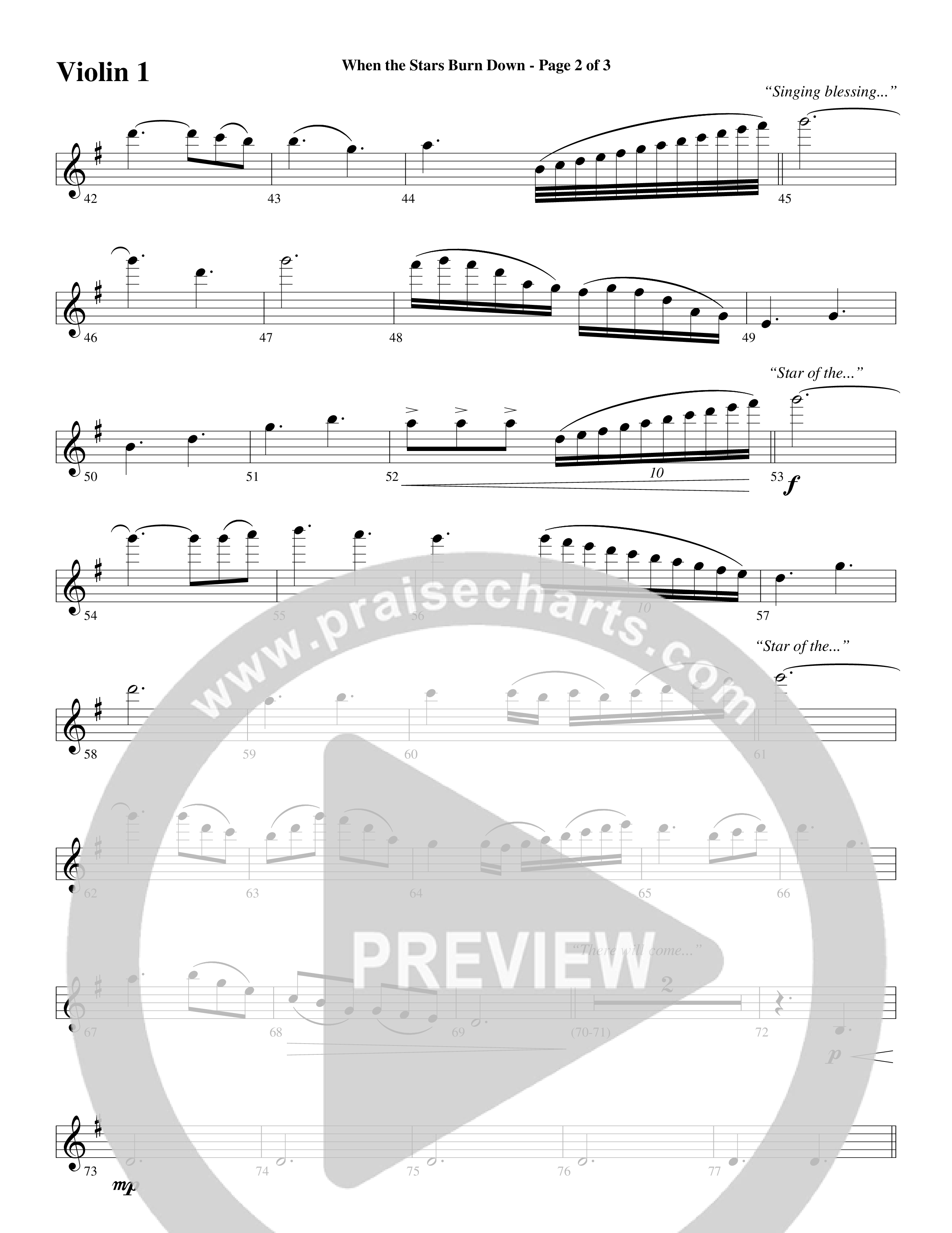 When The Stars Burn Down (Choral Anthem SATB) Violin 1/2 (Word Music Choral / Arr. Daniel Semsen)