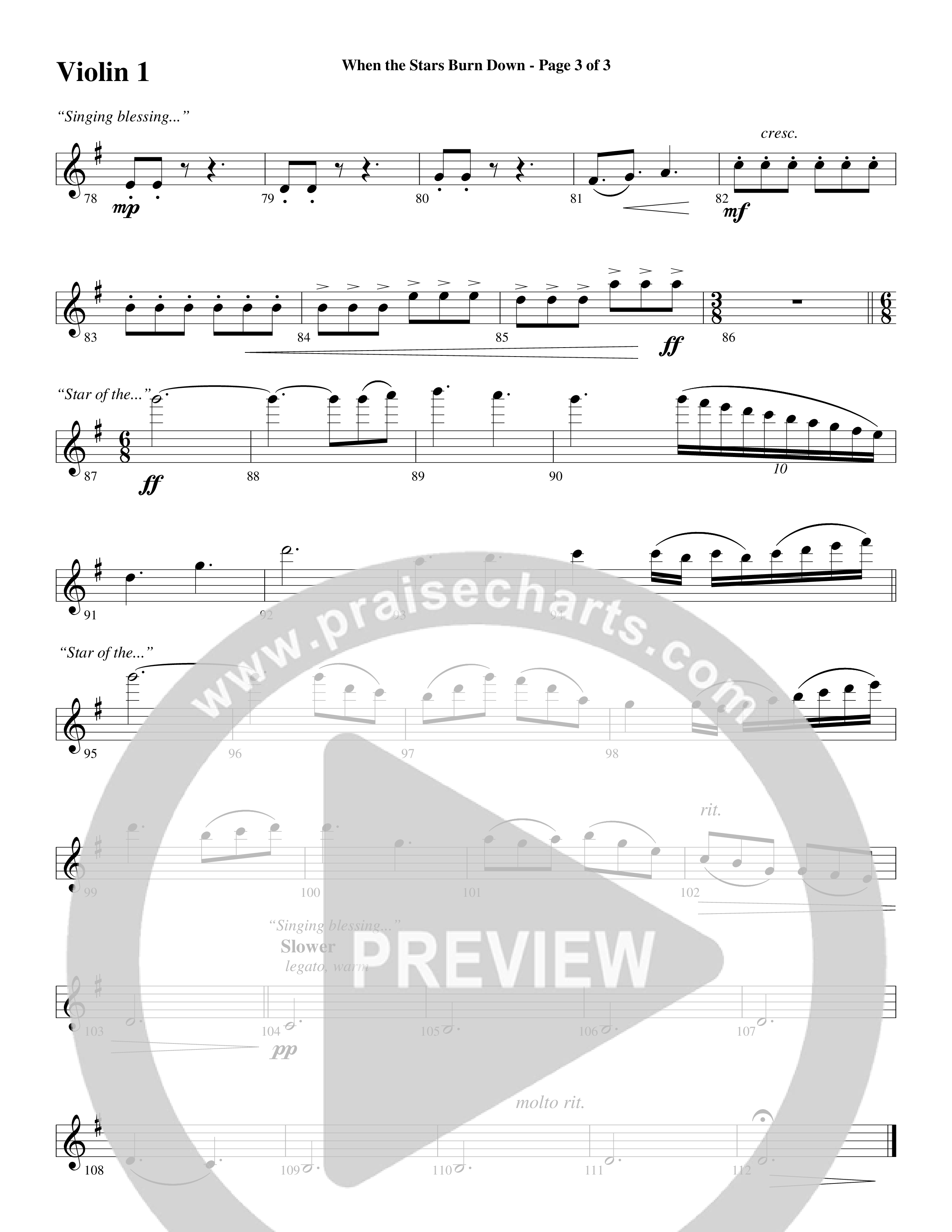 When The Stars Burn Down (Choral Anthem SATB) Violin 1/2 (Word Music Choral / Arr. Daniel Semsen)