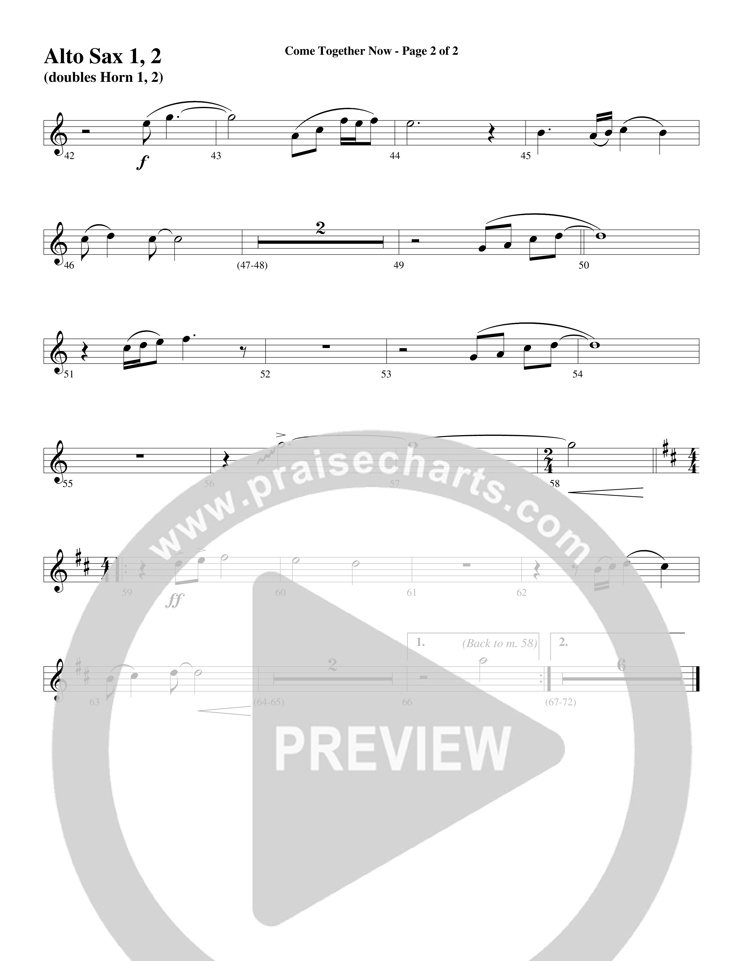 Come Together Now (Choral Anthem SATB) Alto Sax 1/2 (Word Music Choral / Arr. Dave Williamson)