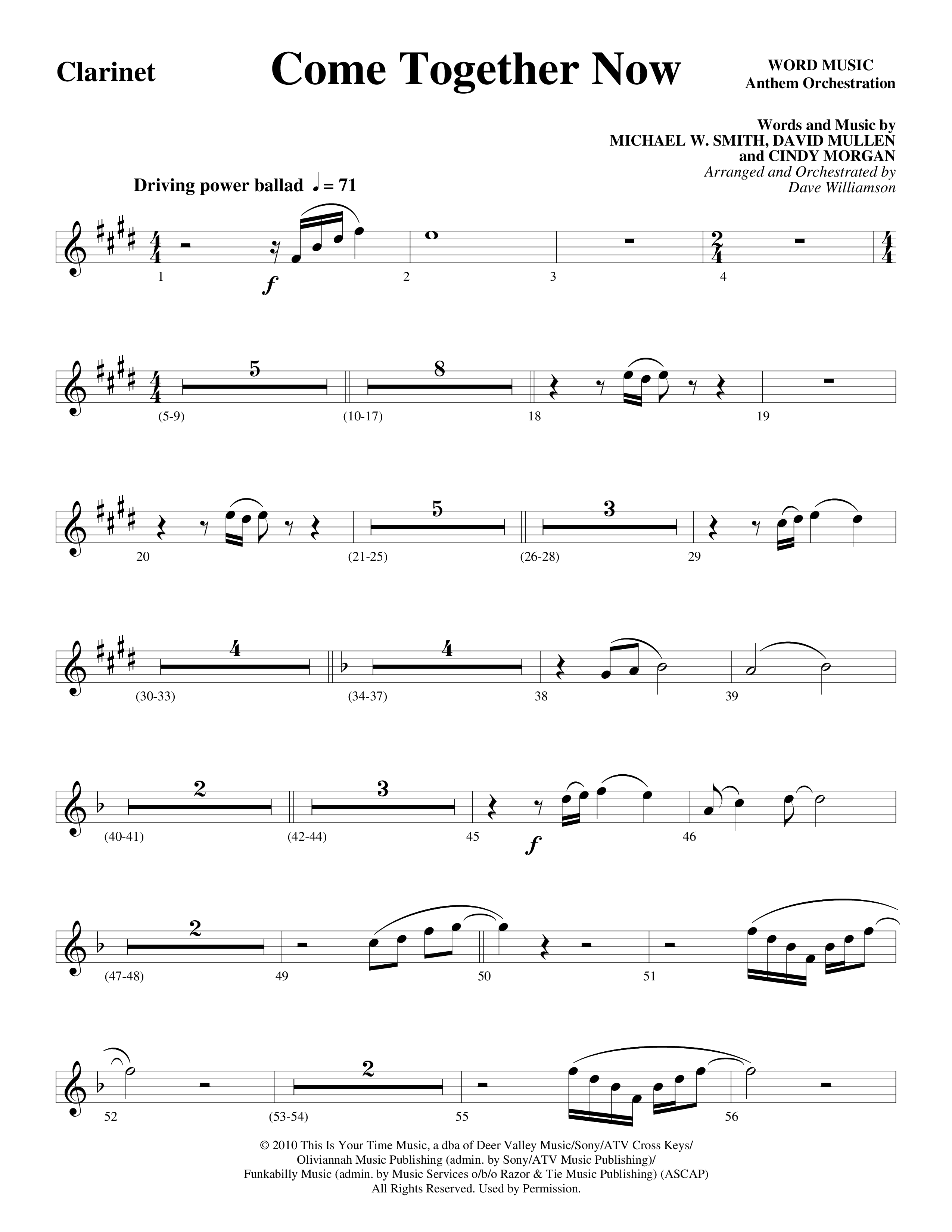 Come Together Now (Choral Anthem SATB) Clarinet 1/2 (Word Music Choral / Arr. Dave Williamson)