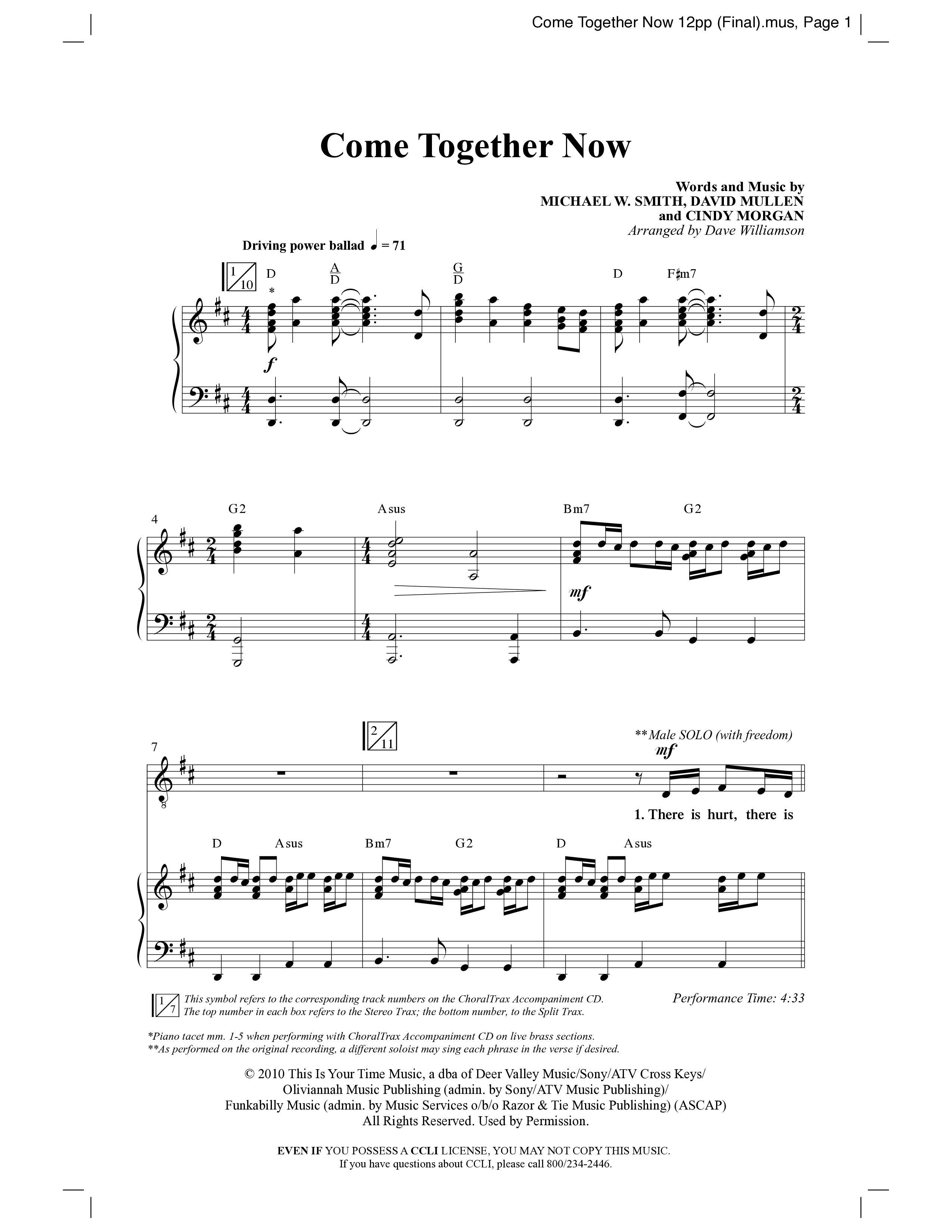 Come Together Now (Choral Anthem SATB) Anthem (SATB/Piano) (Word Music Choral / Arr. Dave Williamson)