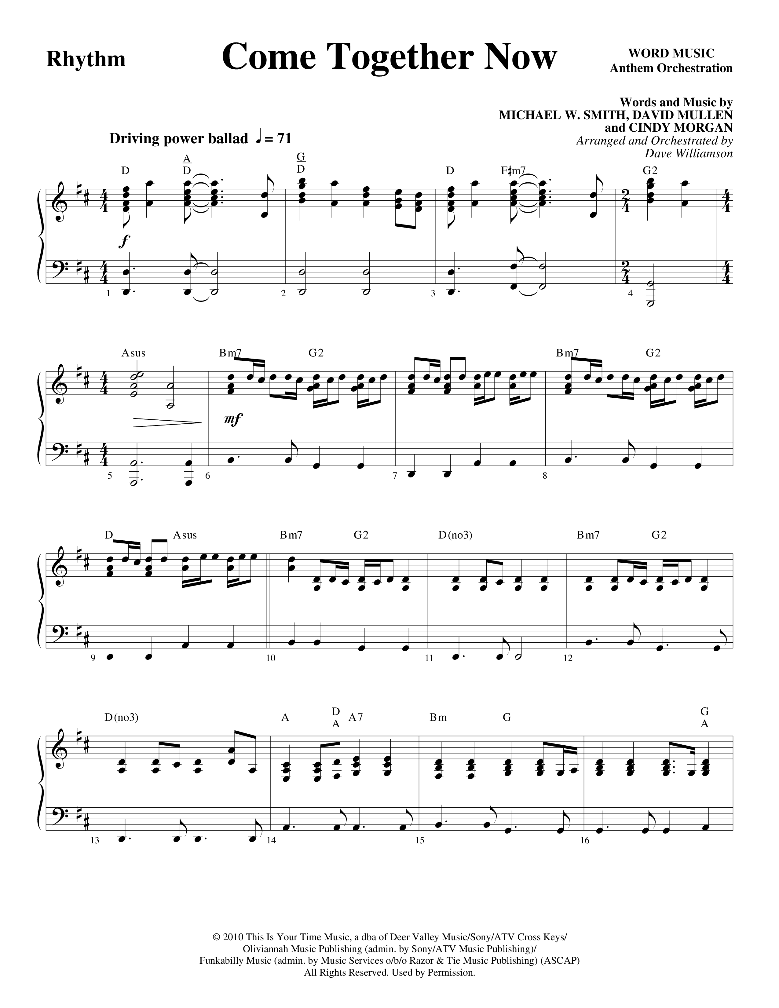 Come Together Now (Choral Anthem SATB) Rhythm Chart (Word Music Choral / Arr. Dave Williamson)