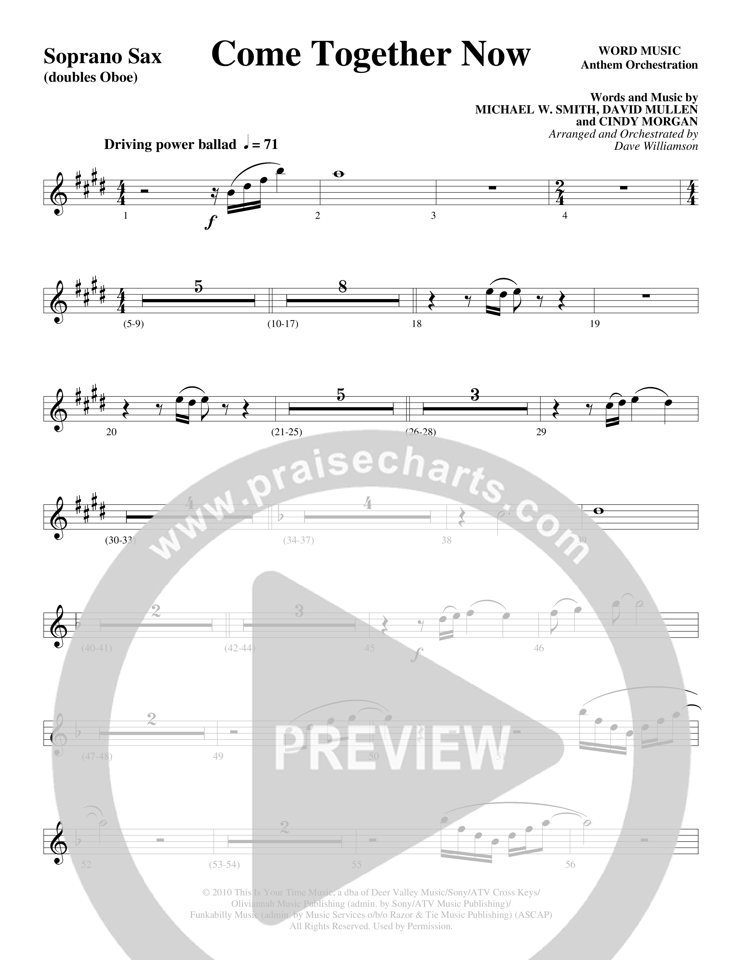 Come Together Now (Choral Anthem SATB) Soprano Sax (Word Music Choral / Arr. Dave Williamson)